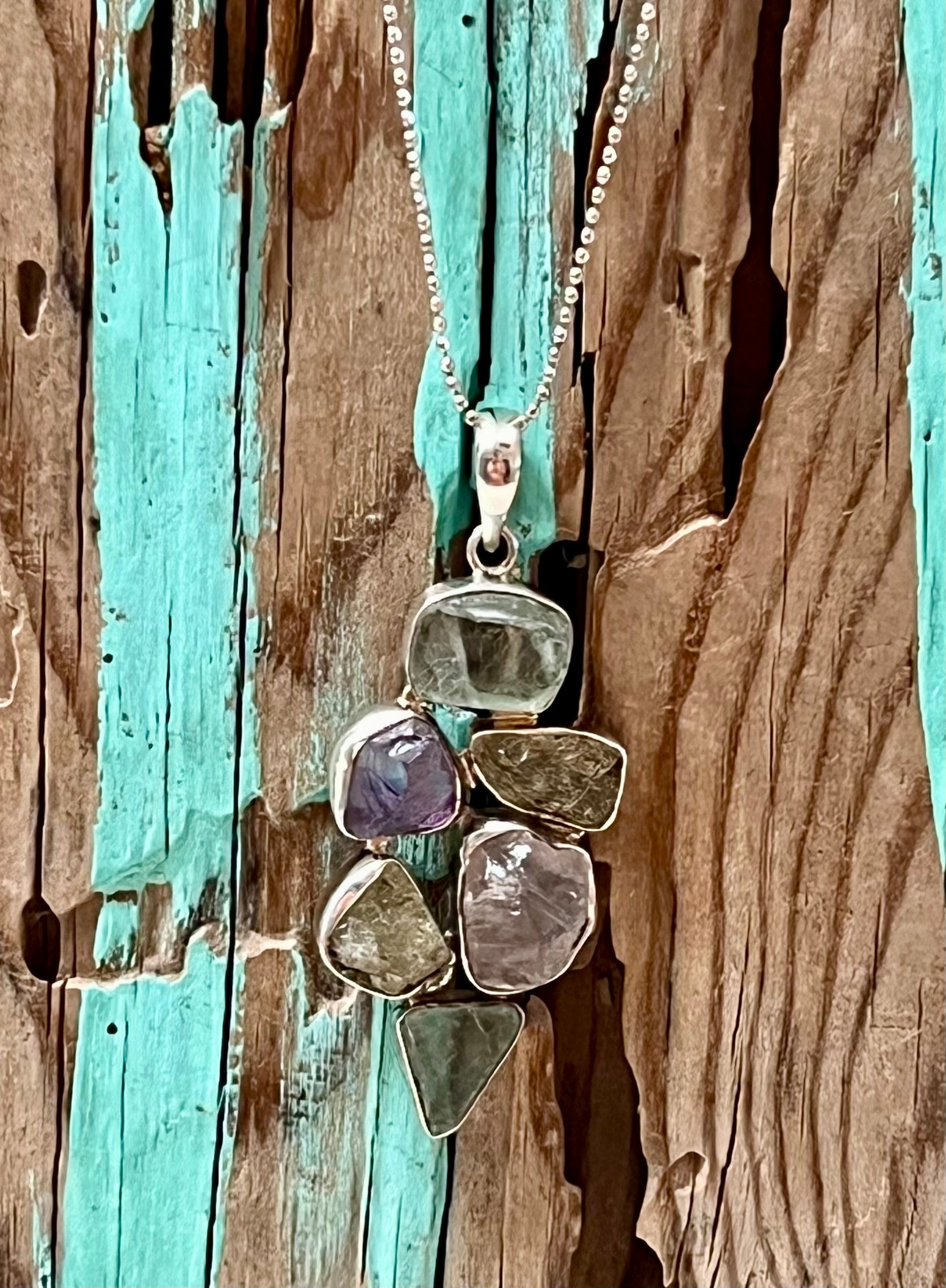 Fluorite Amethyst Pendant Sterling Silver Necklace