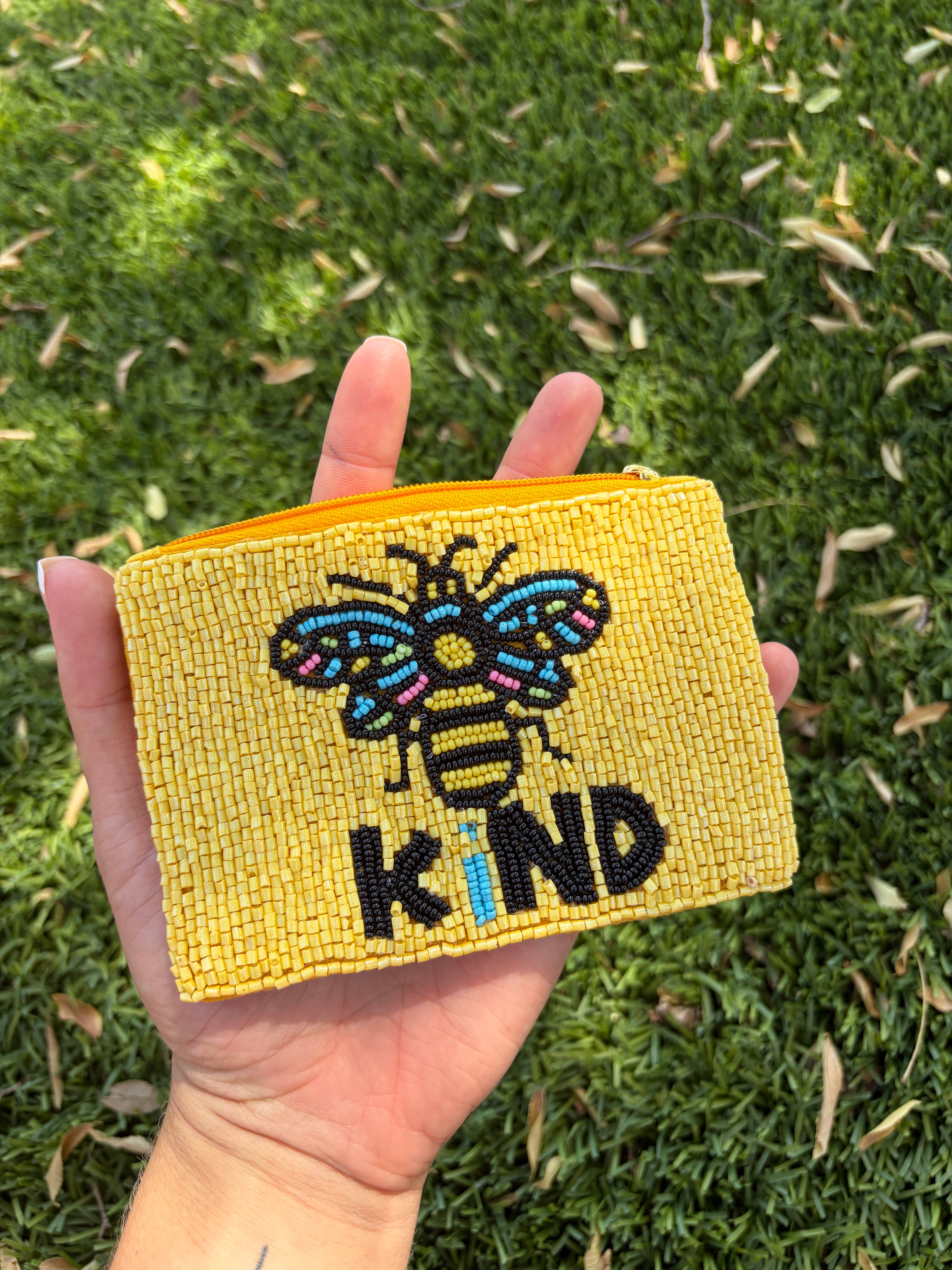 Handmade Beaded “Bee Kind” Coin Purse