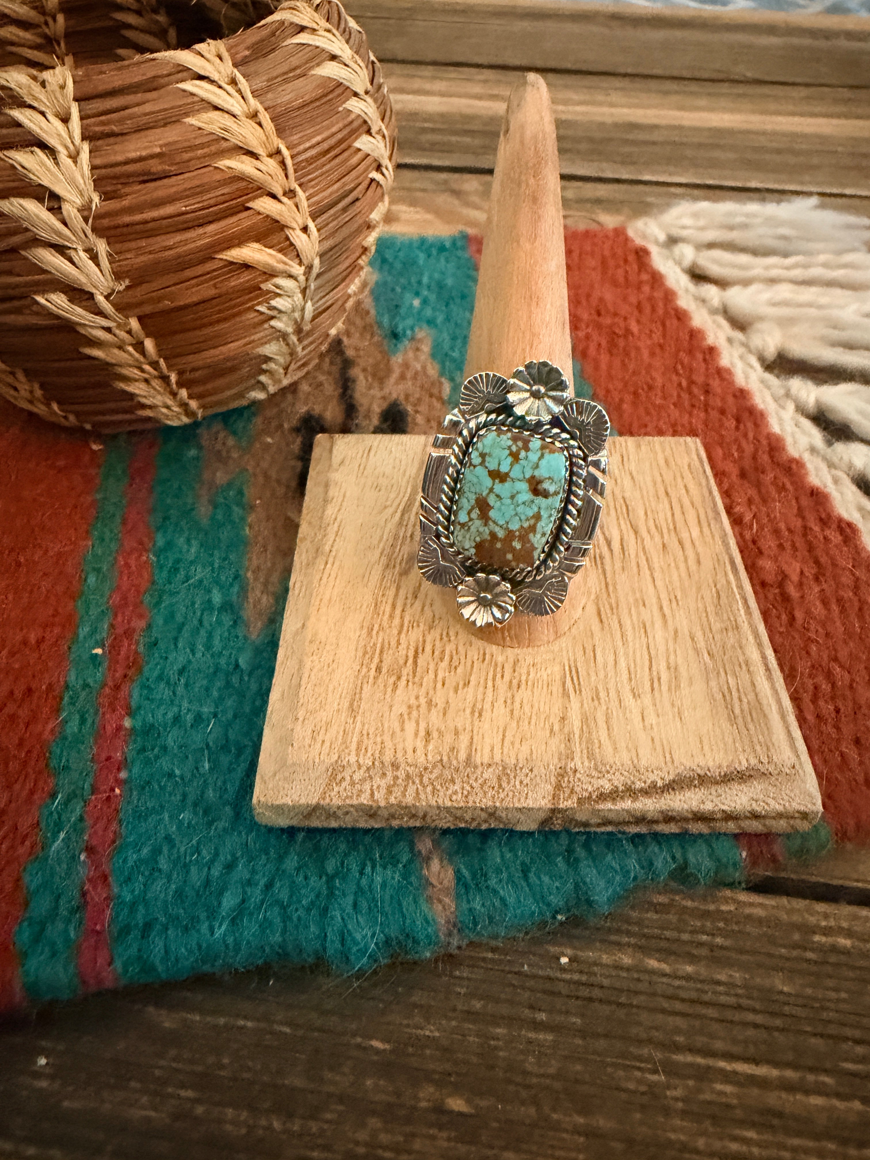 Handmade Sterling Silver Number 8 Turquoise Adjustable Ring Signed Nizhoni