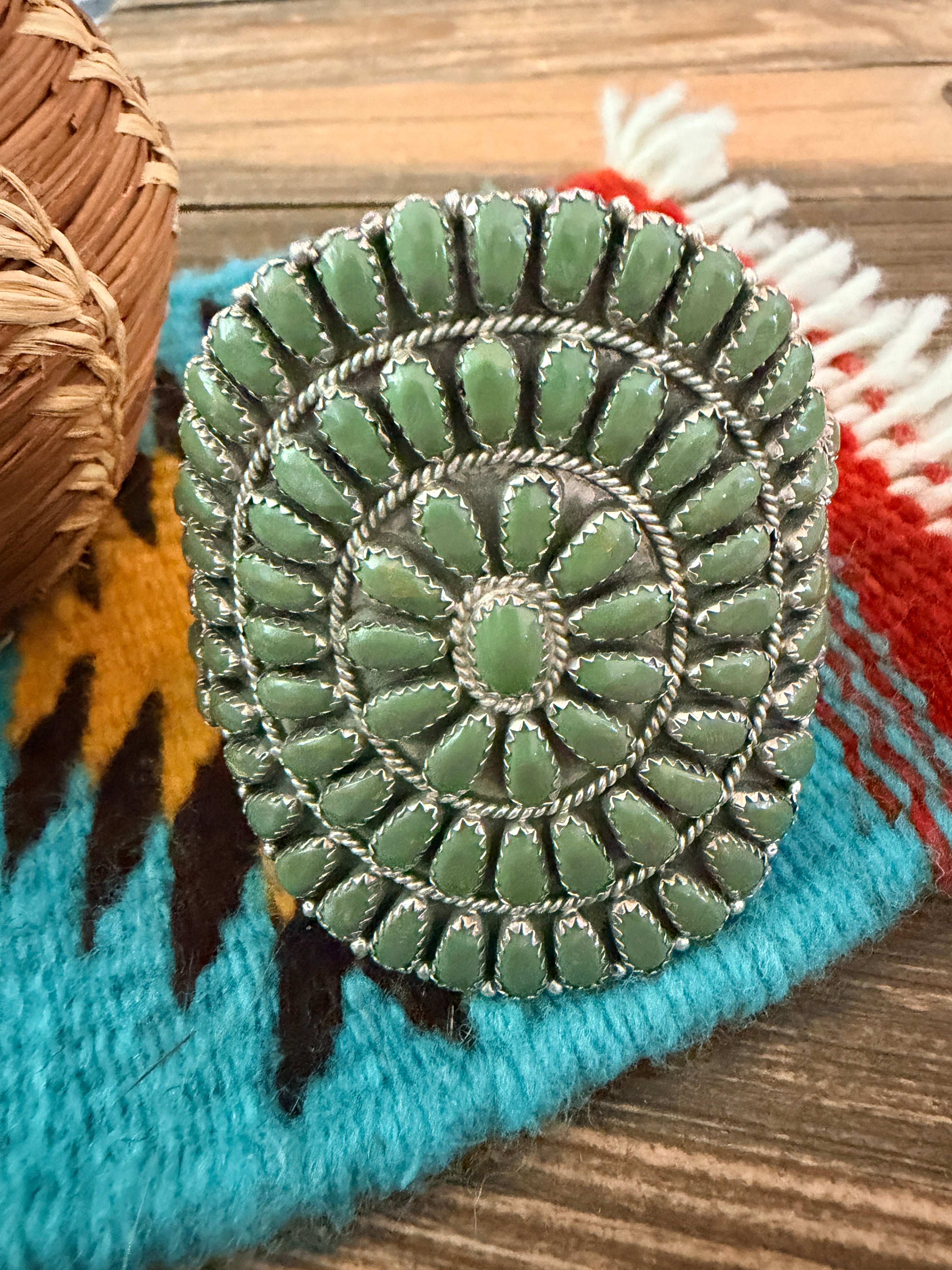 Handcrafted Sterling Silver & Green Turquoise Cluster Cuff Bracelet by Larry Moses Begay