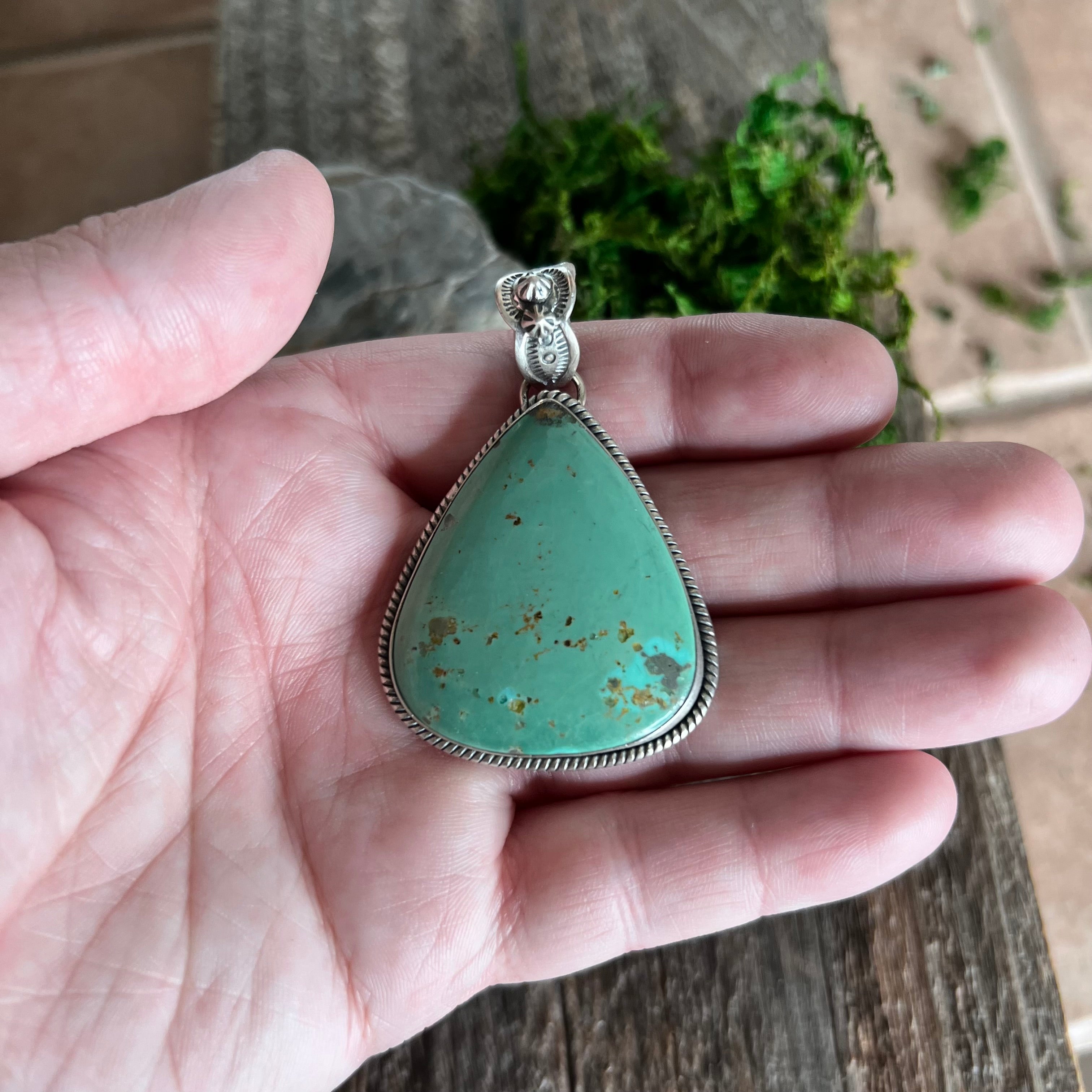 Handmade Green Turquoise Tear Drop Sterling Silver Pendant