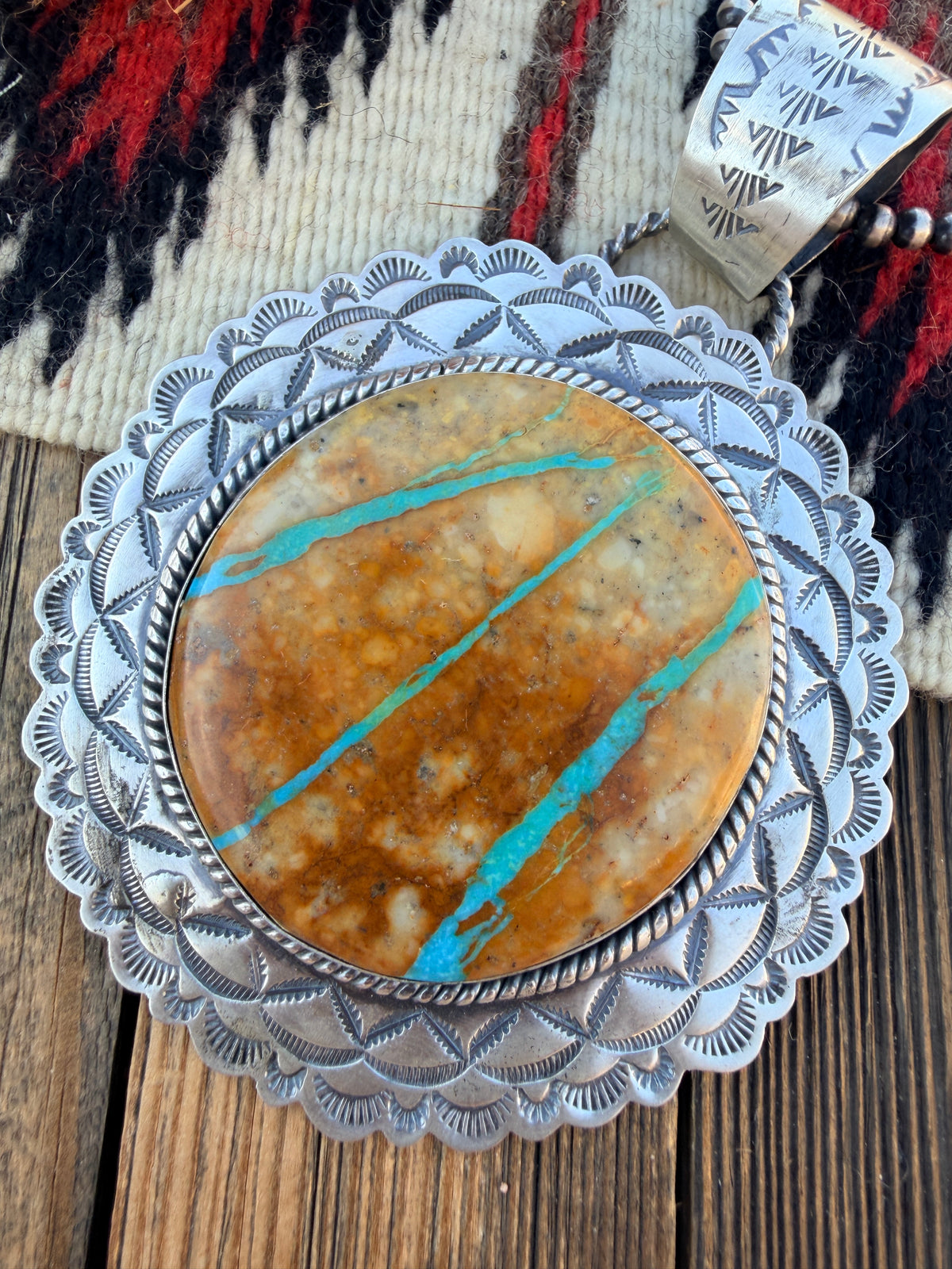 Handcrafted Sterling Silver & Royston Ribbon Turquoise Pendant by Rick Enriquez
