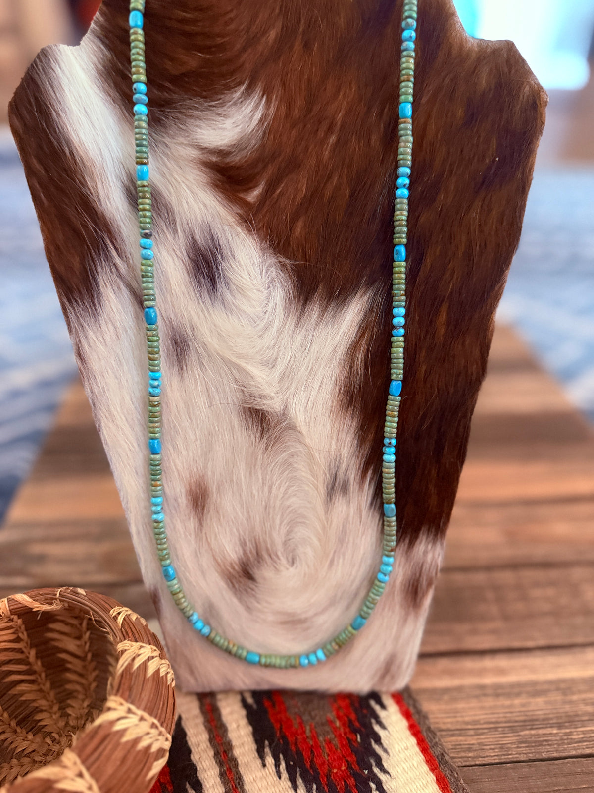 Handcrafted Turquoise & Sterling Silver 30" Beaded Necklace