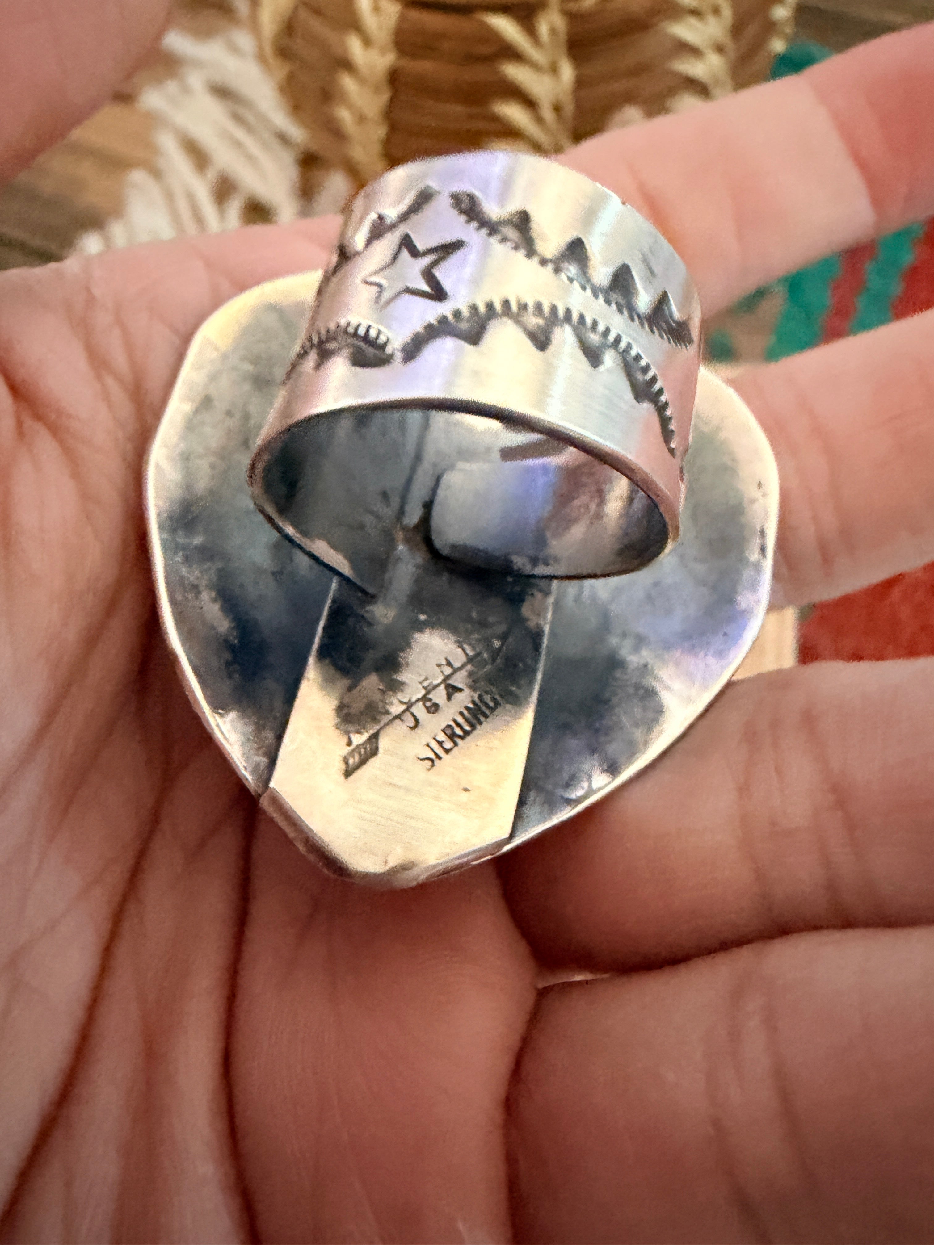 Handcrafted Sterling Silver Adjustable Heart Concho Ring by Vincent Platero