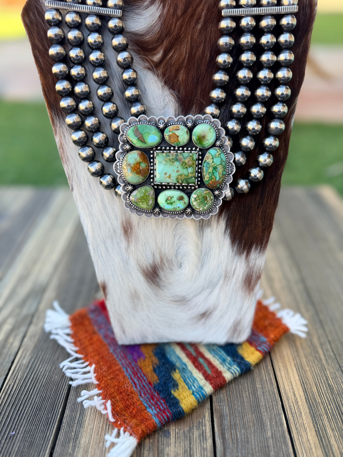 Handcrafted Beaded Sterling Silver & Sonoran Mountain Turquoise Cluster Necklace by Charles Johnson