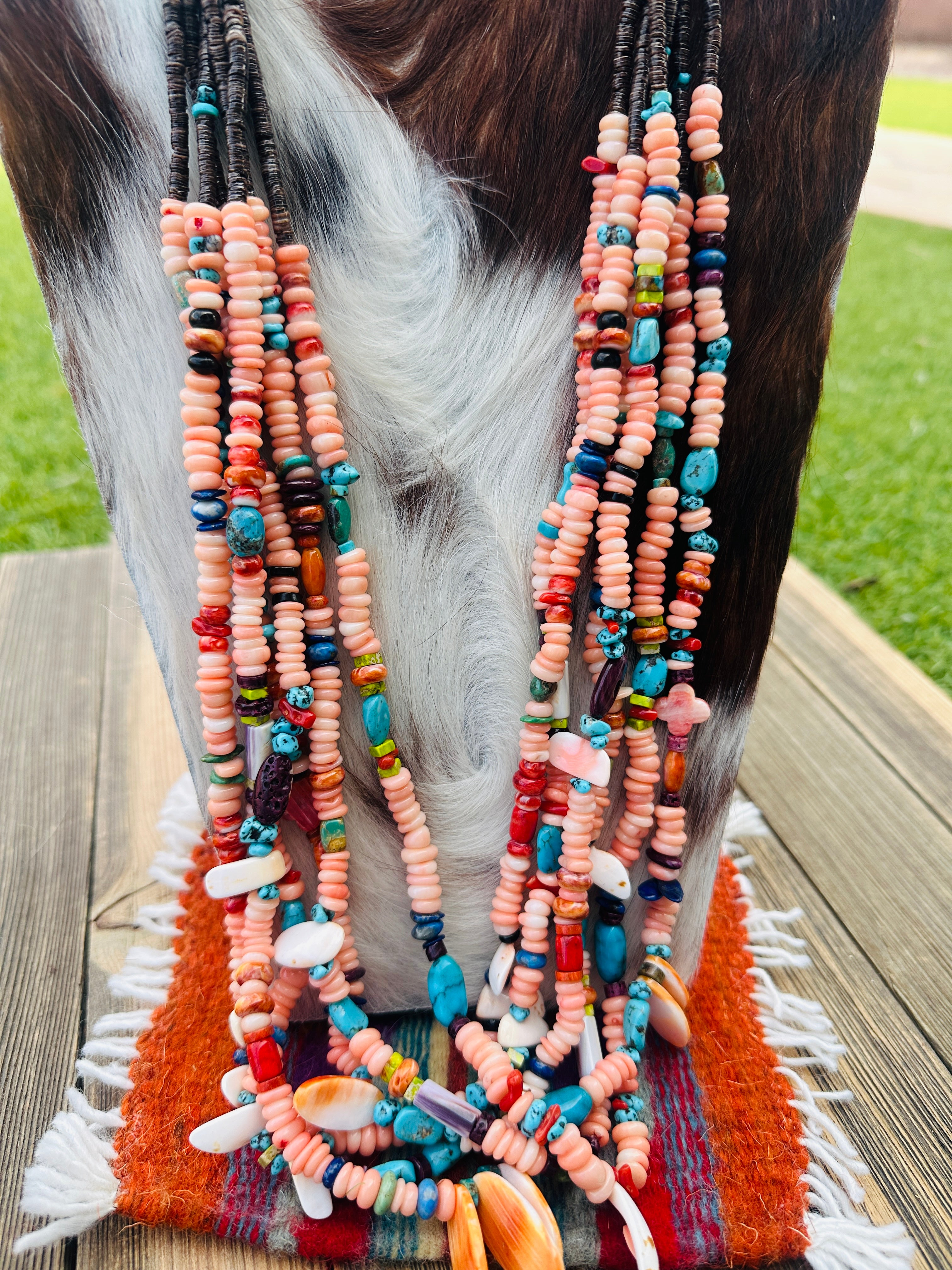Old Pawn Handcrafted Multi Stone & Heishi Beaded 32” Necklace