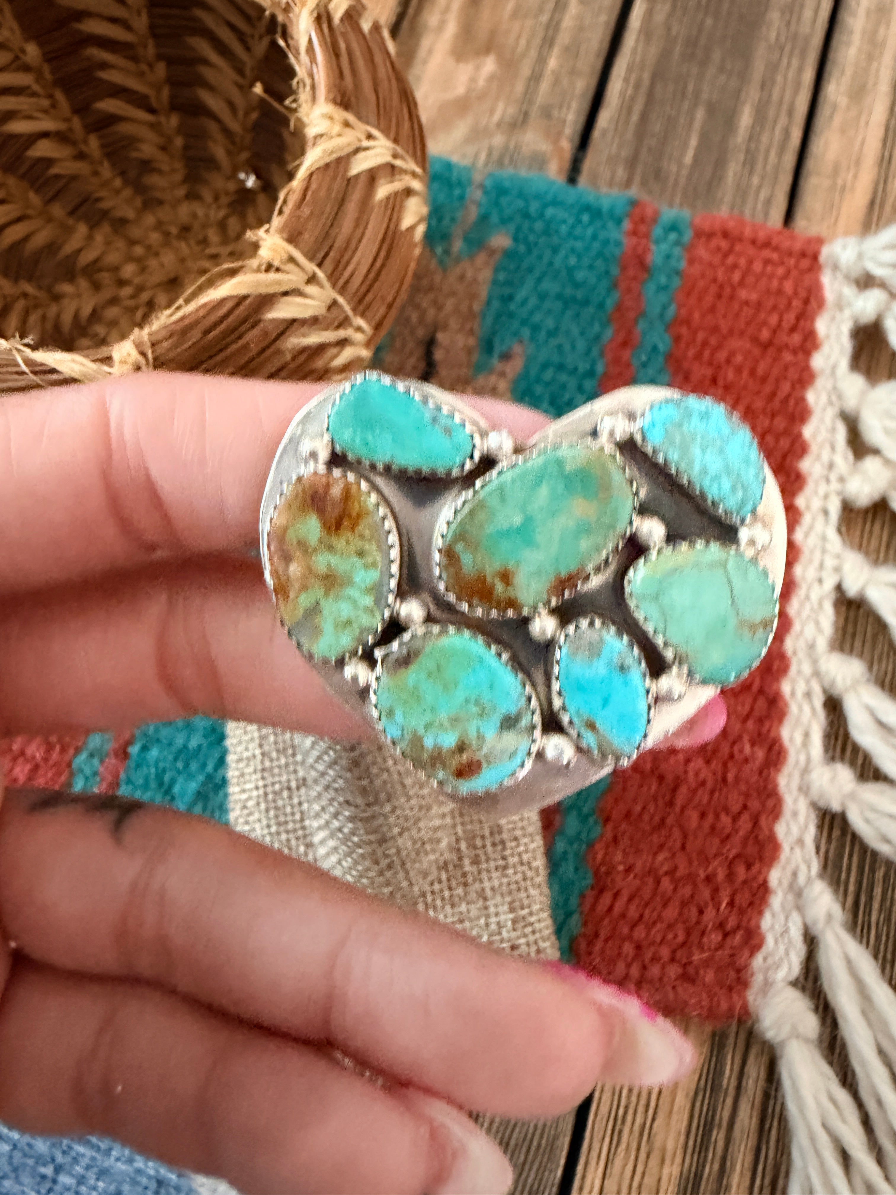 Handcrafted Turquoise & Sterling Silver Adjustable Heart Ring by Jacqueline Silver