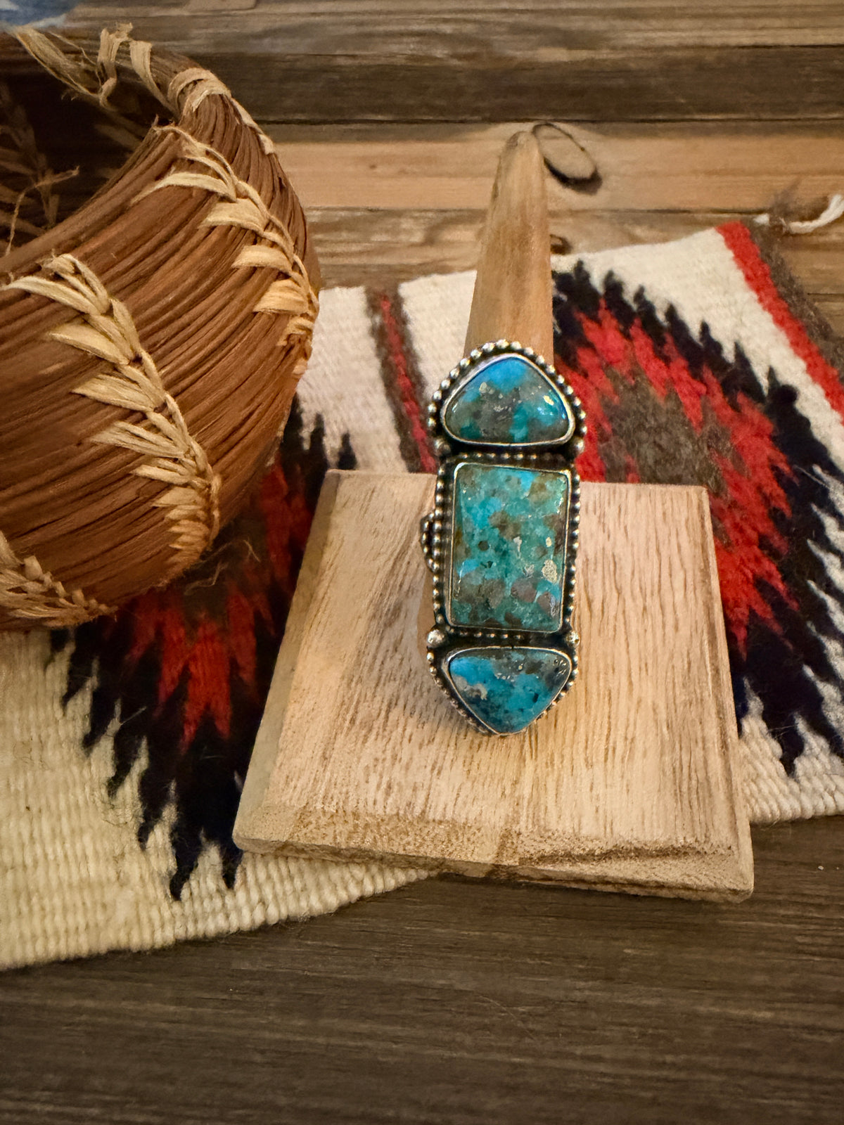 Handcrafted Morenci Turquoise & Sterling Silver Ring Size 10