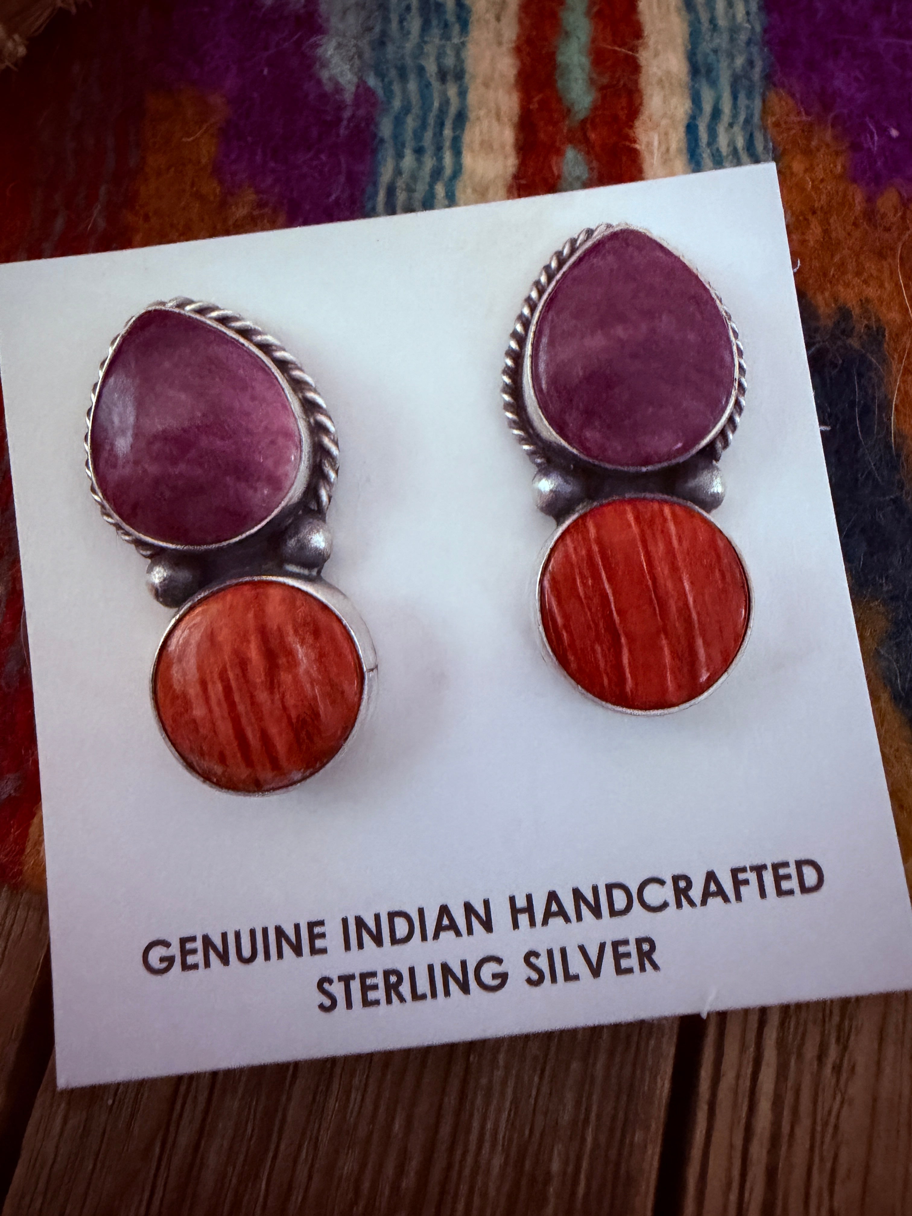 Handcrafted Spiny and Sterling Silver Dangle Earrings by Hiram Largo