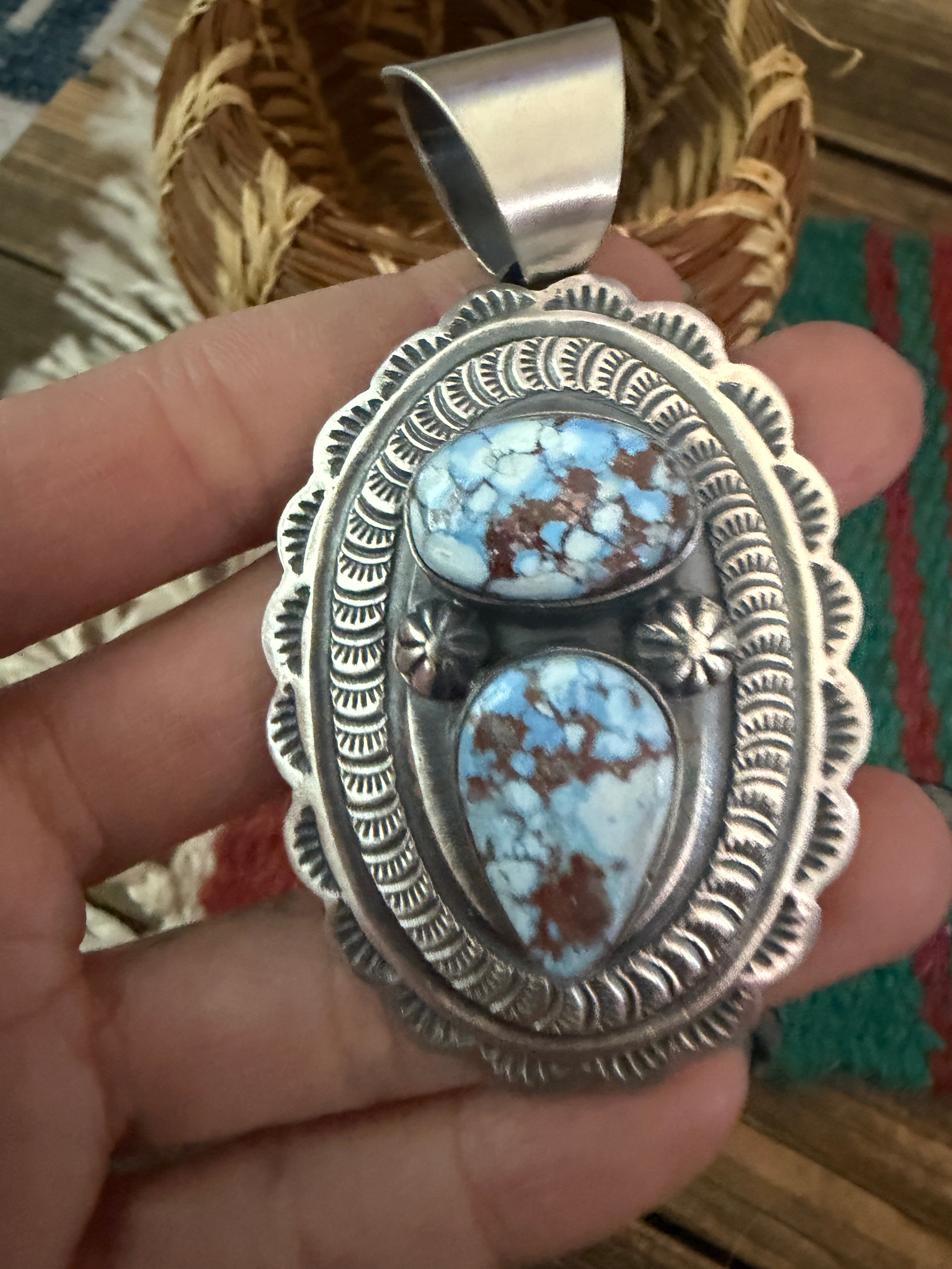 Handcrafted Sterling Silver & Golden Hills Turquoise Concho Pendant by Chimney Butte