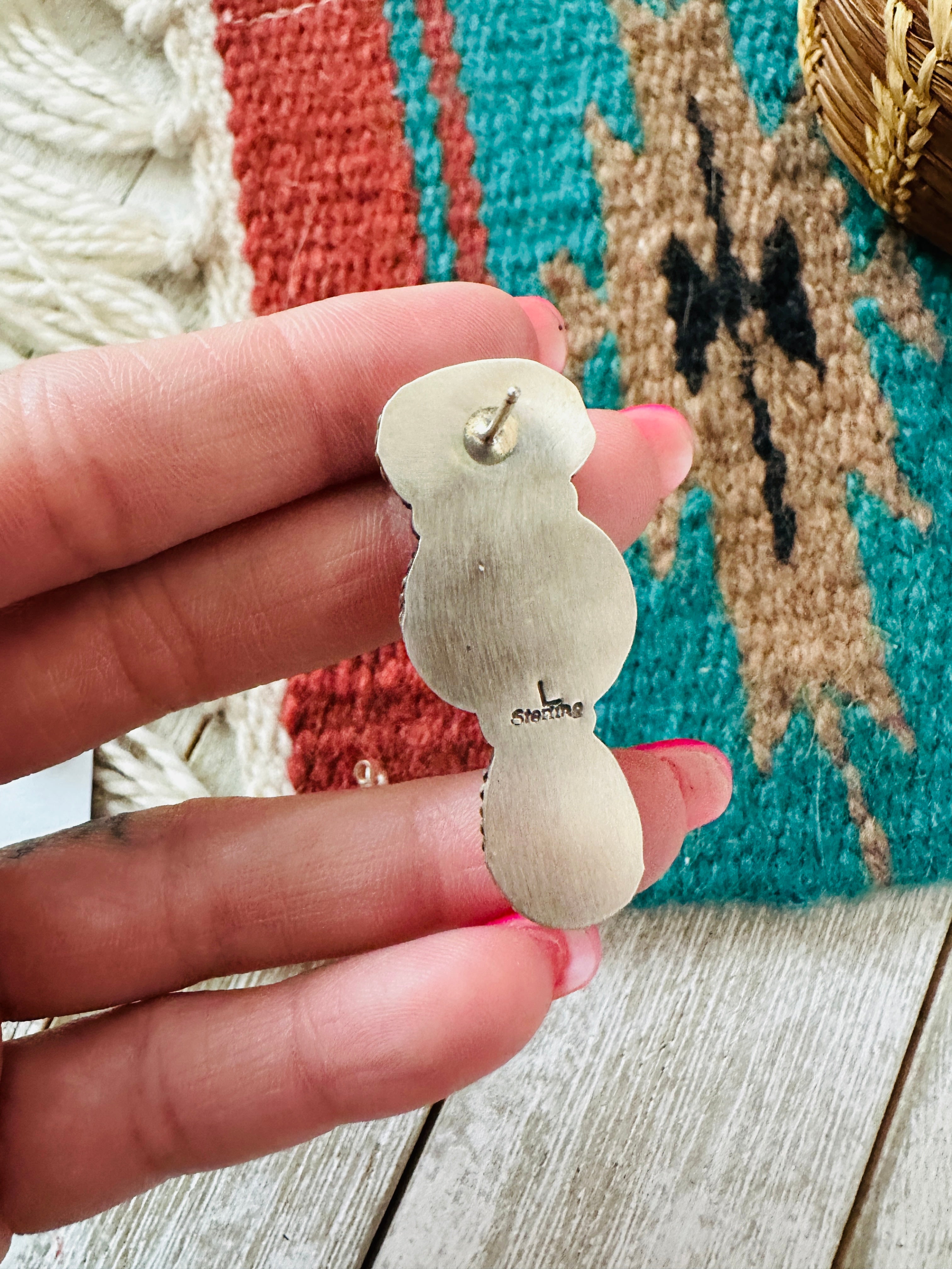 Handcrafted Orange Spiny, Turquoise and Sterling Silver Dangle Earrings