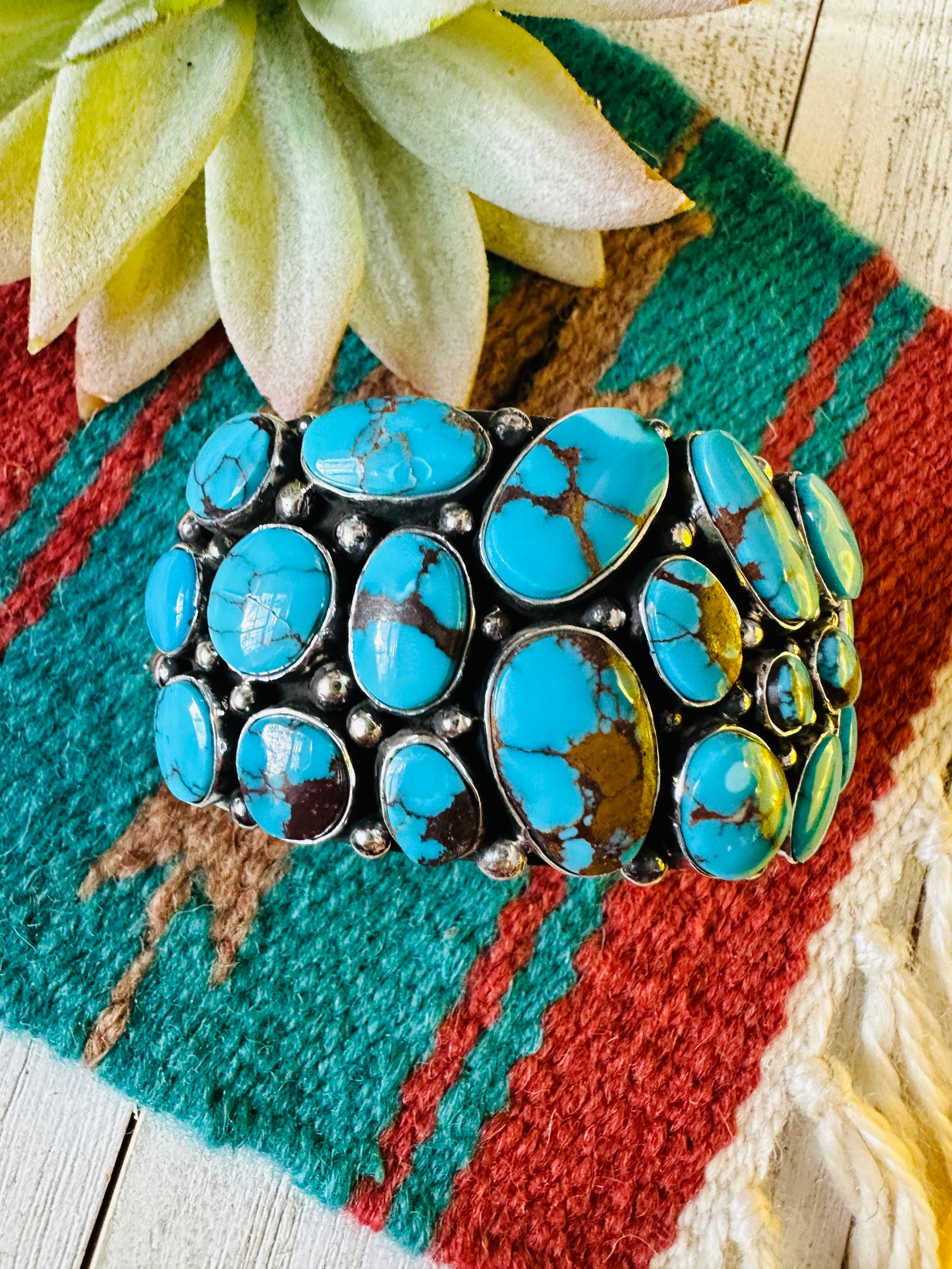 Navajo Sterling Silver & Kingman Turquoise Cuff Bracelet /