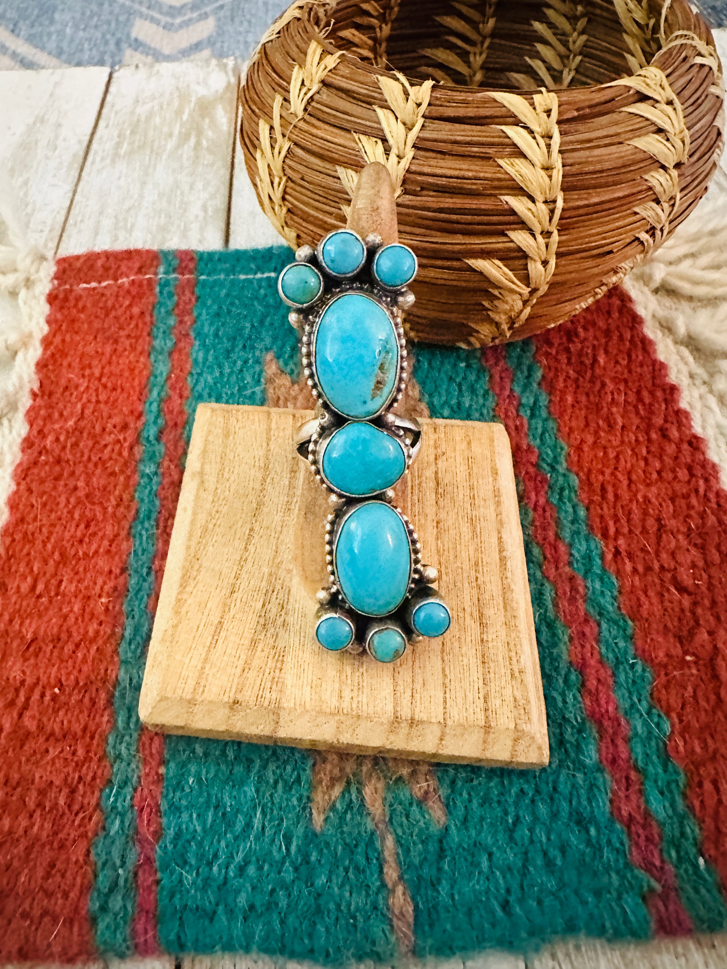 Handcrafted Sterling Silver & Kingman Turquoise Ring Size 8