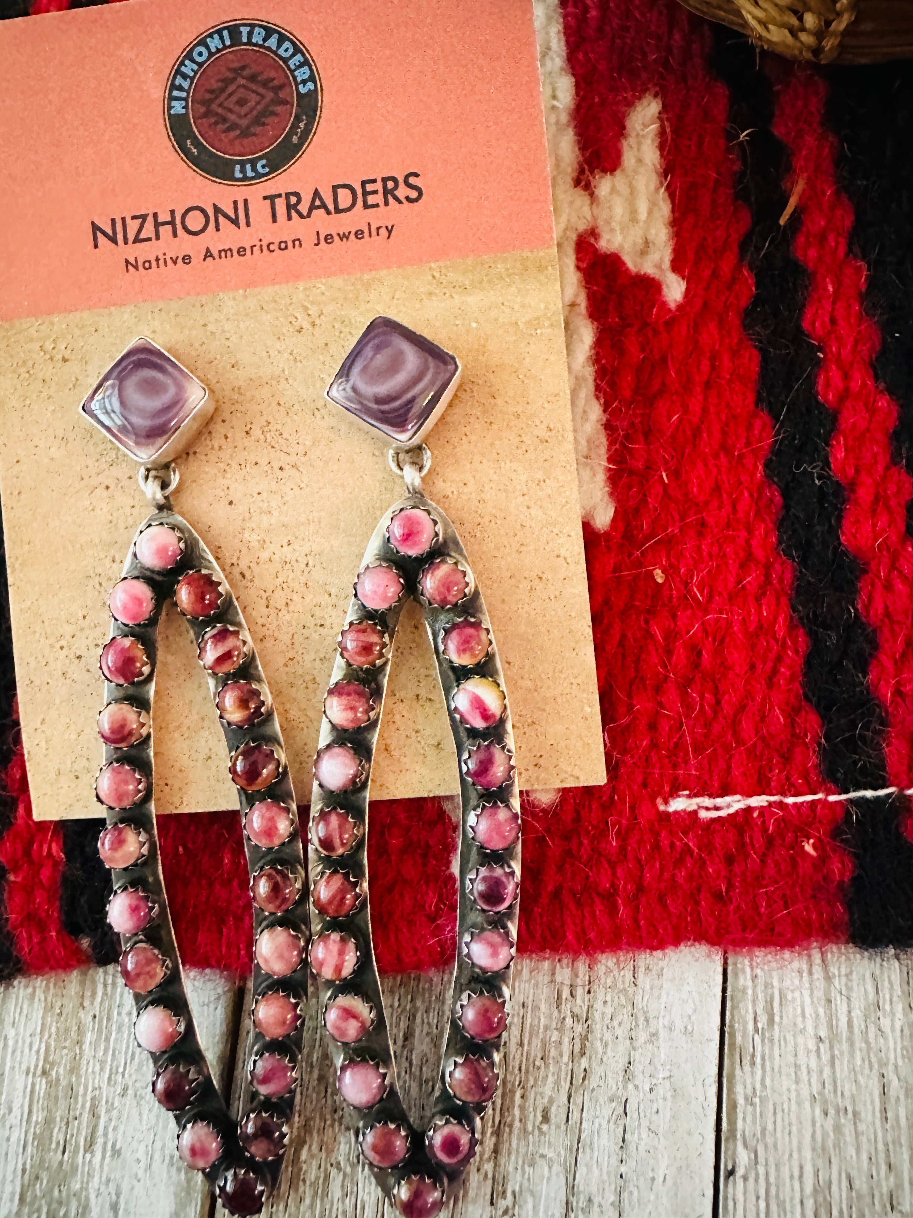 Handcrafted Sterling Silver & Purple Spiny Cluster Marquise Dangle Earrings