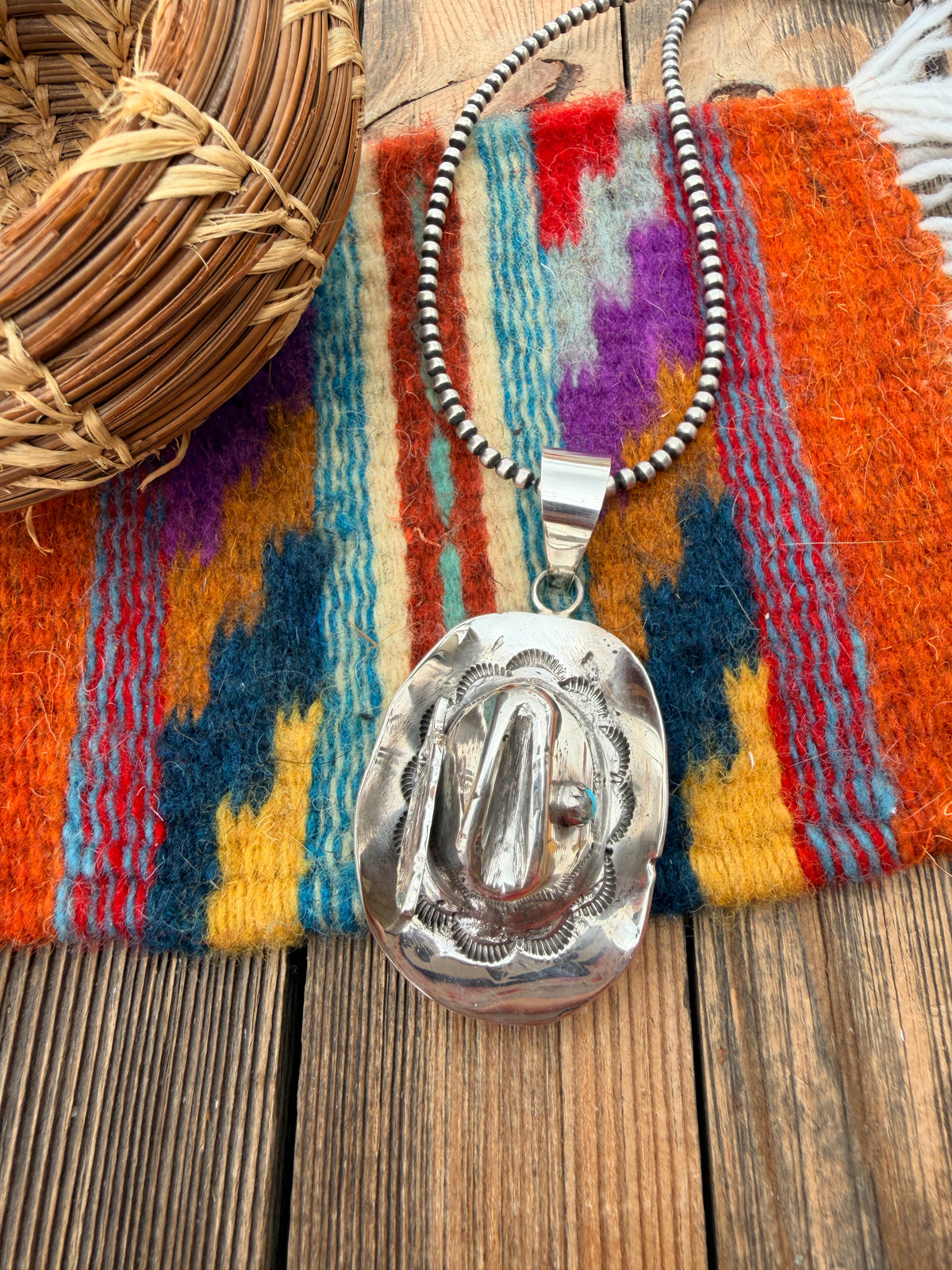 Handcrafted Turquoise & Sterling Silver Cowboy Hat Pendant