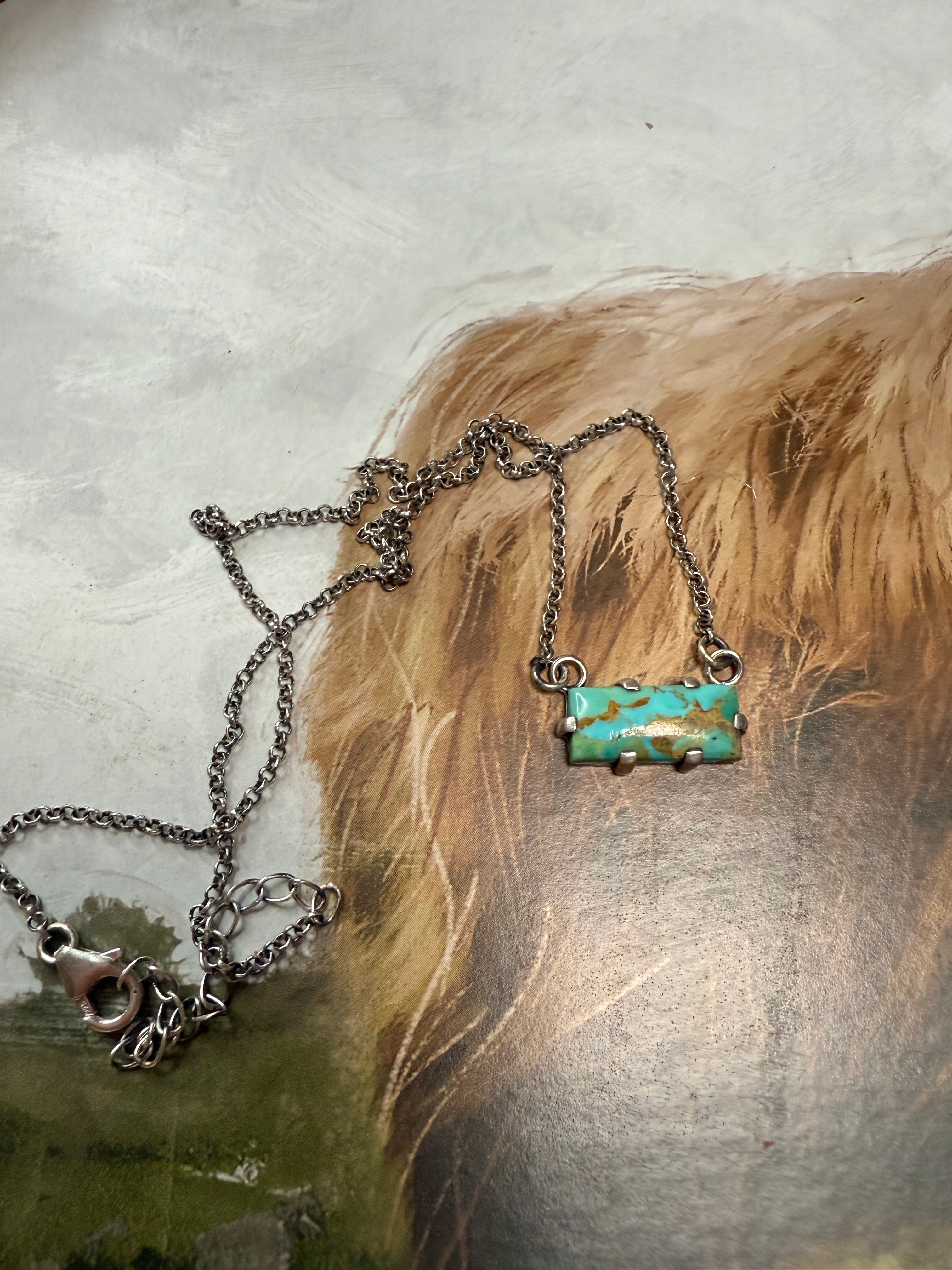 Handmade Sterling Silver Turquoise Bar Necklace