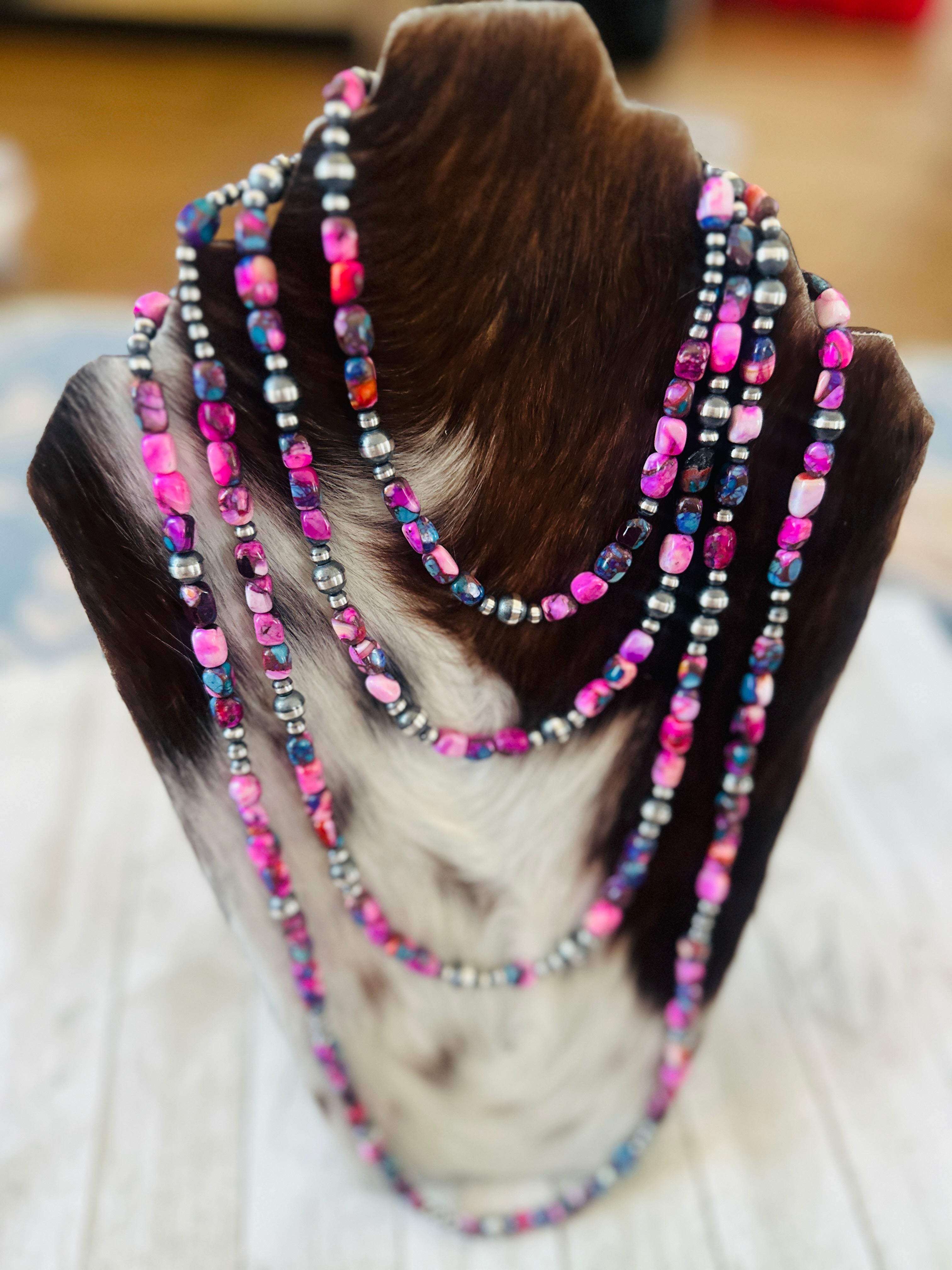 Handcrafted Sterling Silver & Pink Dream Mojave Beaded Necklace