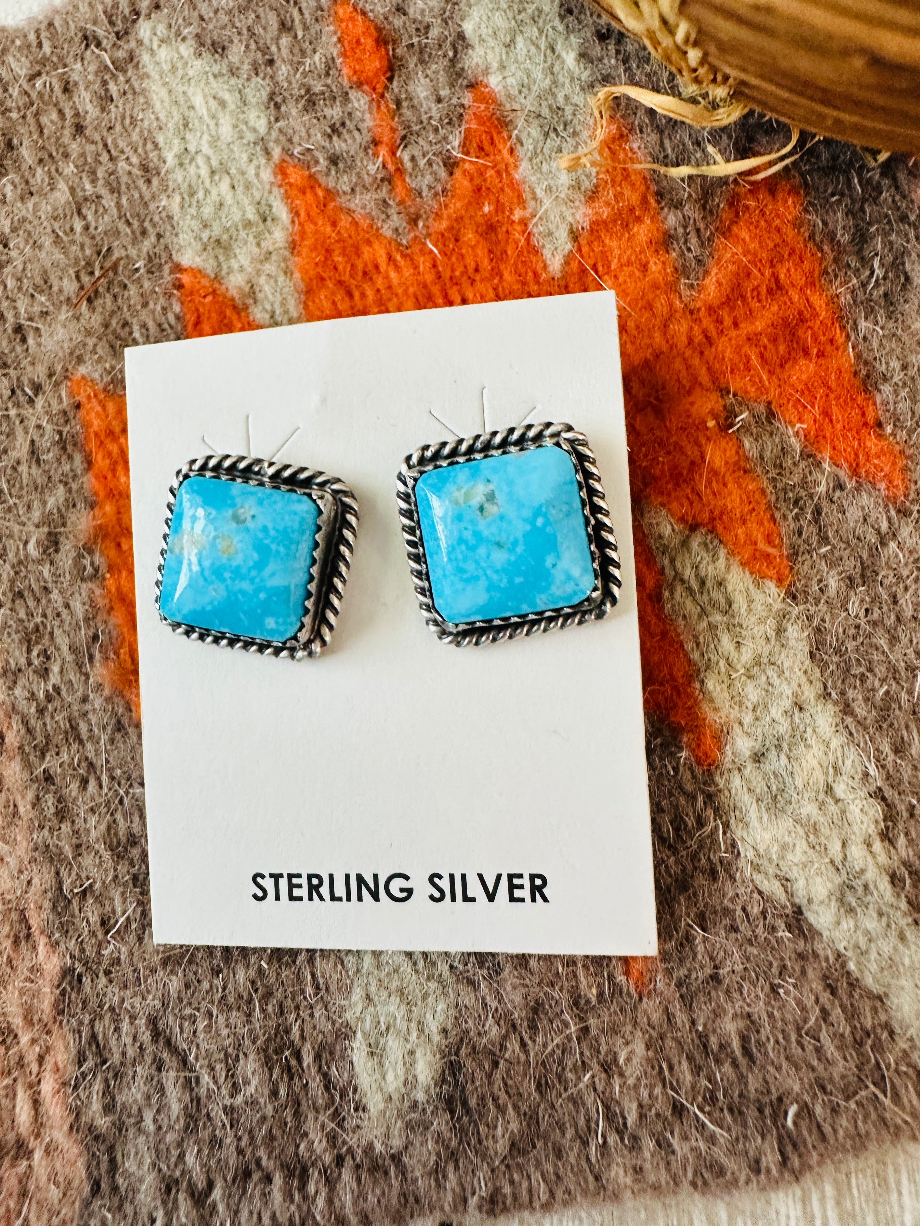Handcrafted Sterling Silver & Turquoise Square Post Earrings