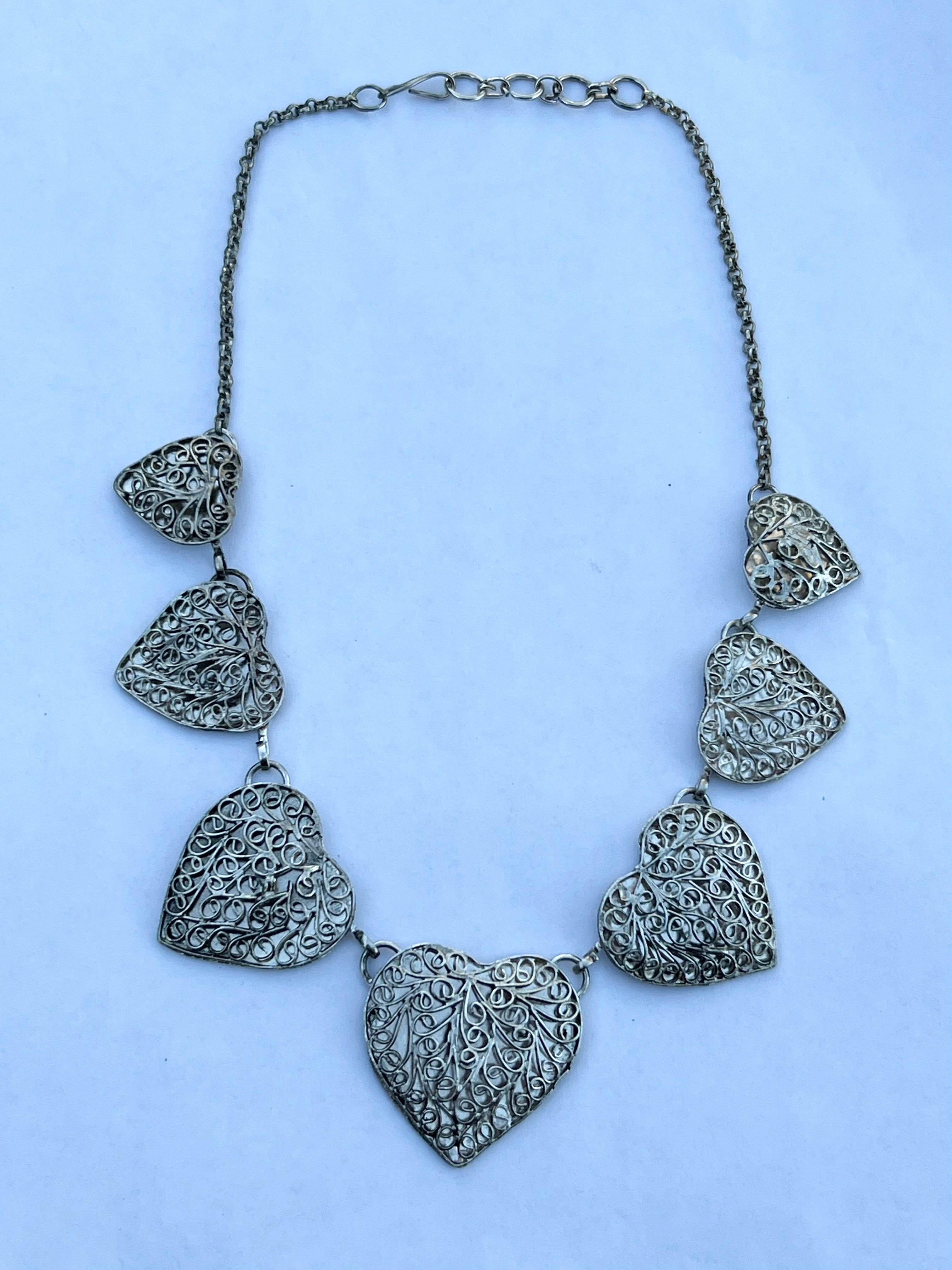 Silver-Plated Filigree Heart Necklace