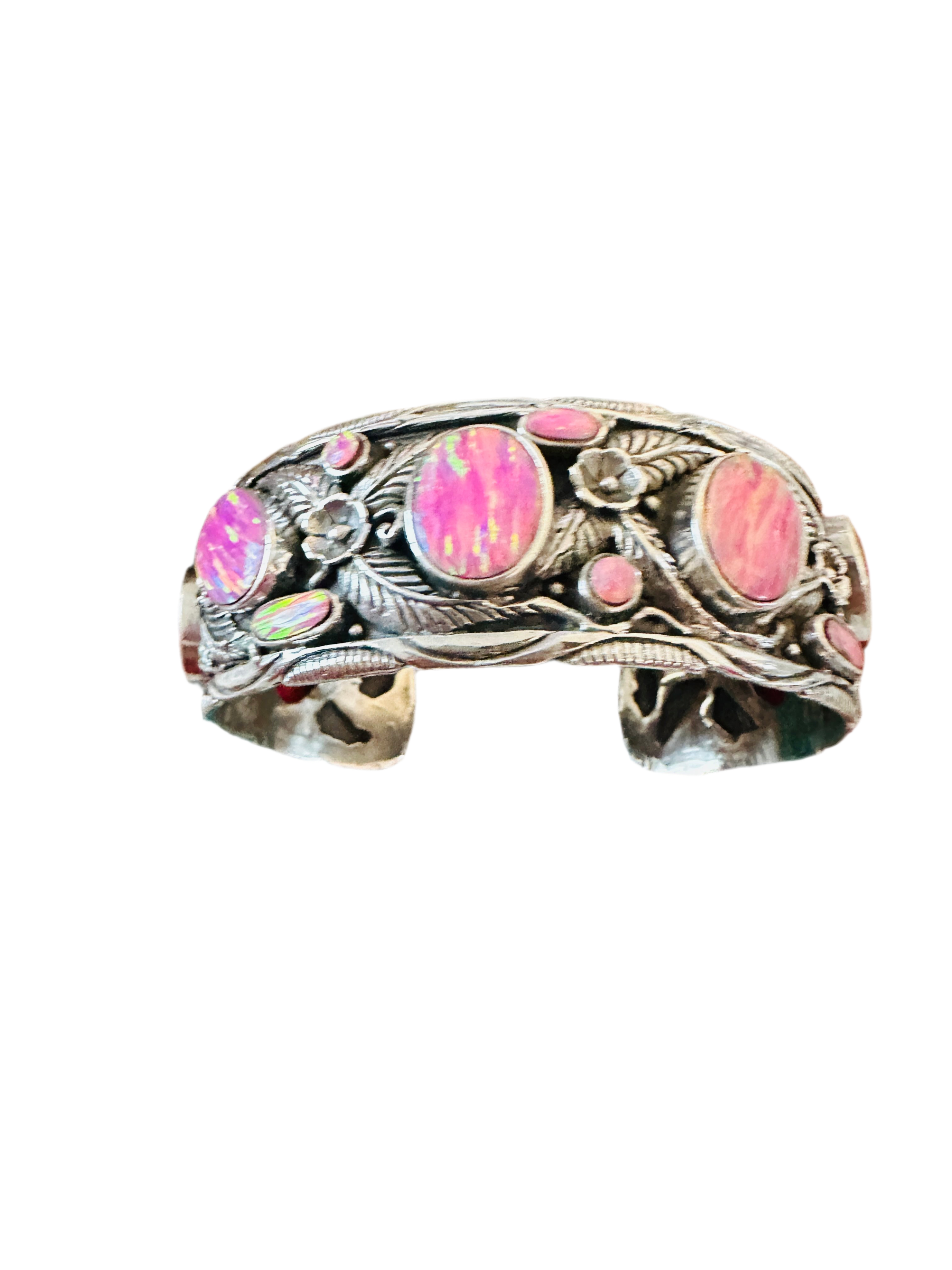 Handmade Sterling Silver Synthetic Opal Cuff Bracelet with Signed Nizhoni