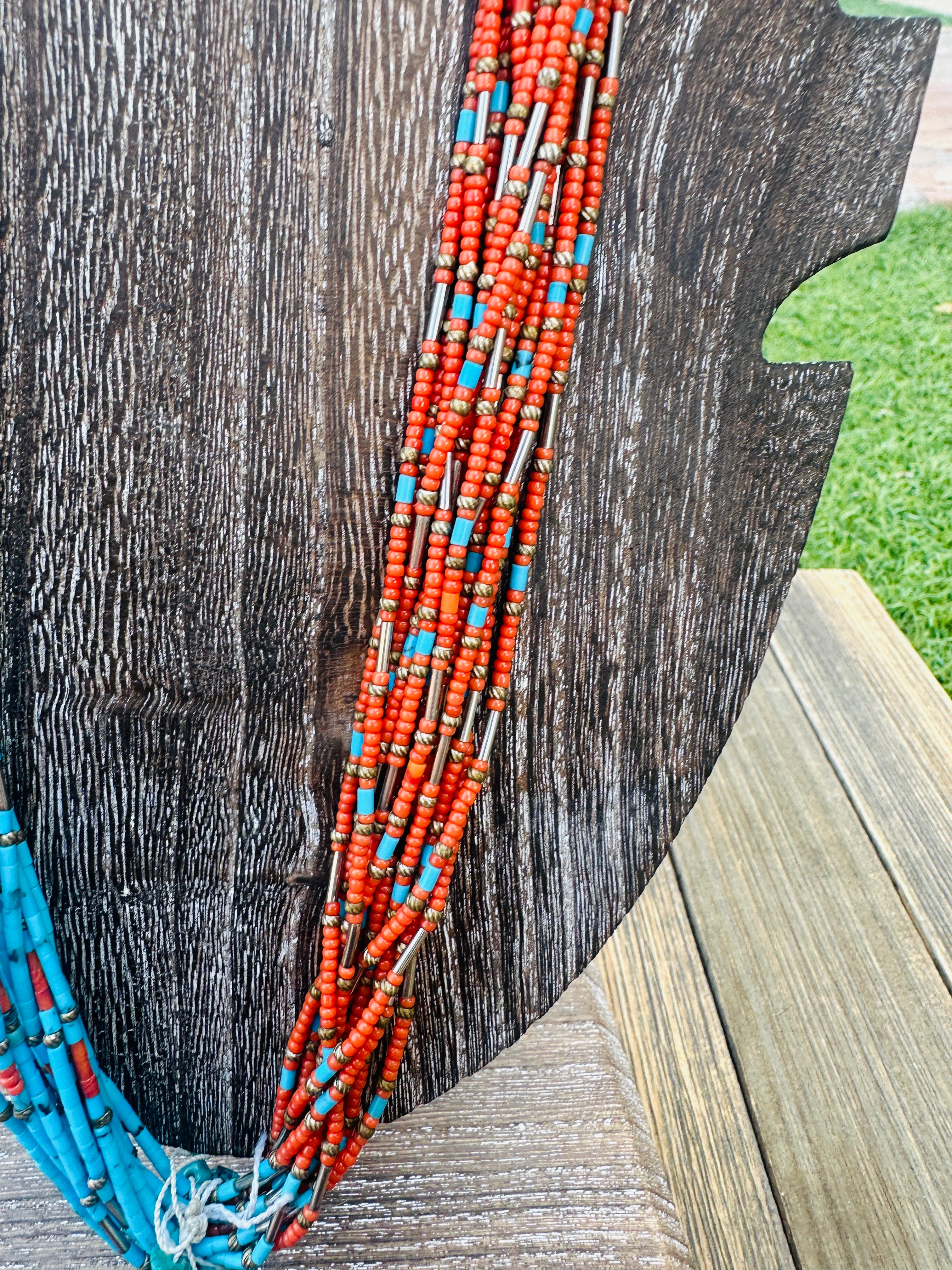 Old Pawn Handcrafted Turquoise, Coral & Sterling Silver Beaded 36” Necklace
