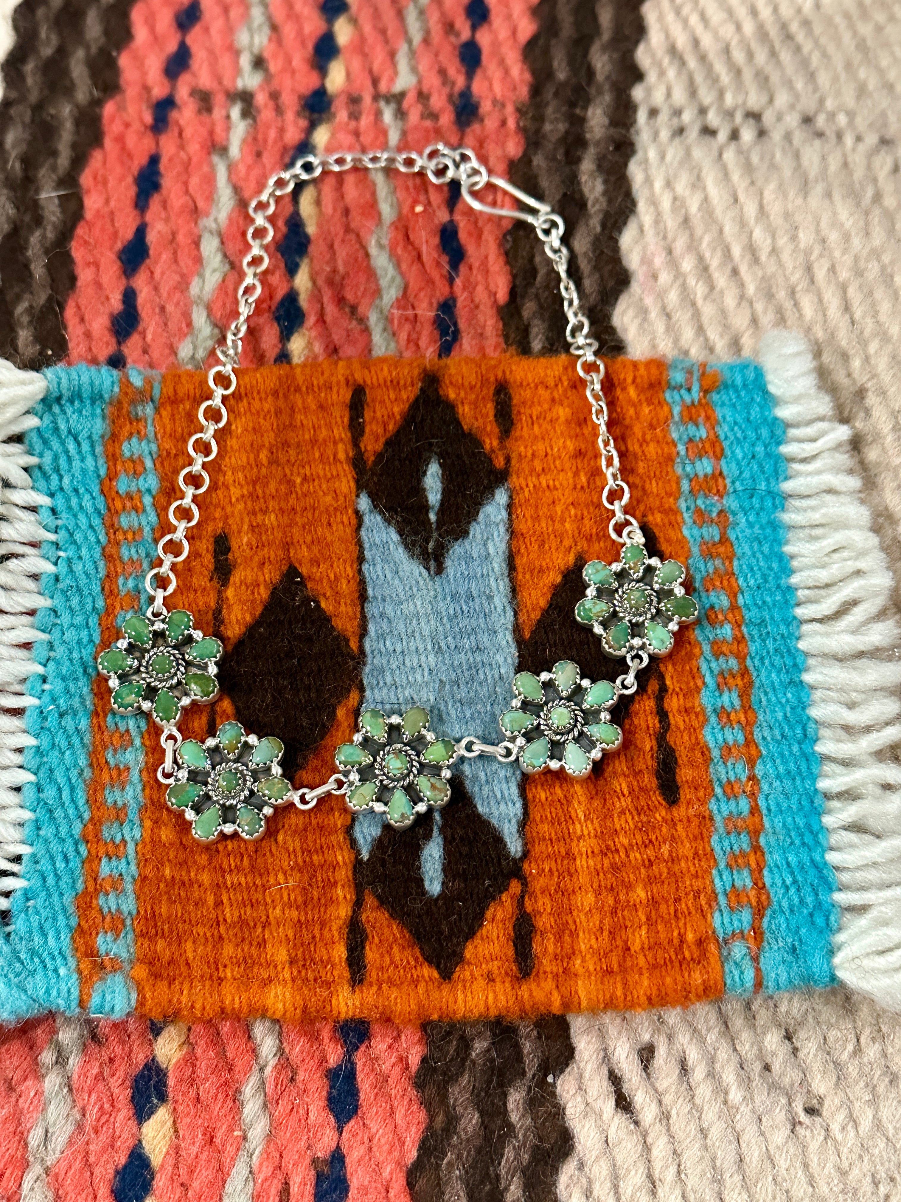 Cassidy Handmade Sterling Silver Turquoise Flower Choker Signed Nizhoni Leslies FAV