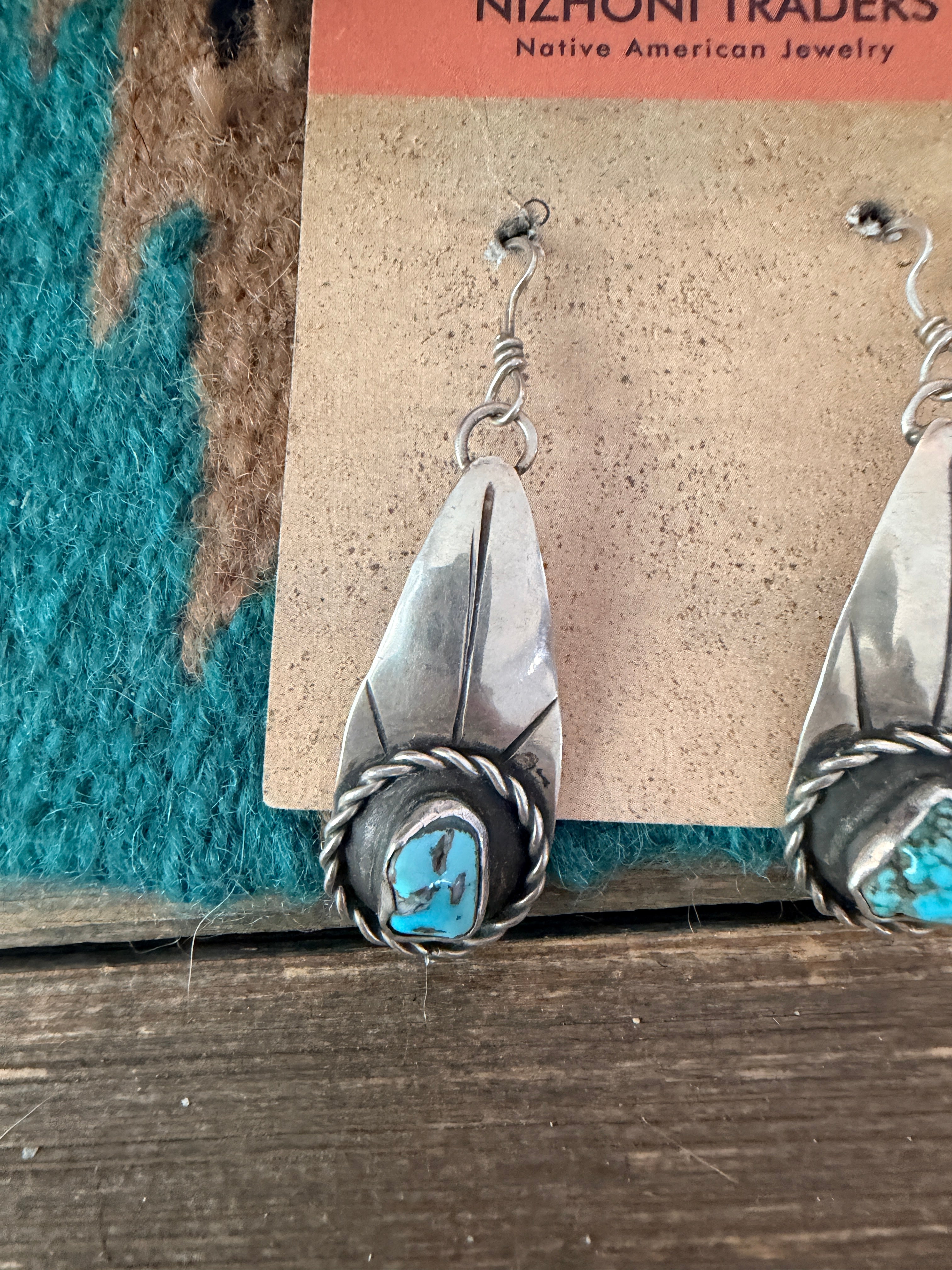 Old Pawn Handcrafted Sterling Silver & Turquoise Dangle Earrings
