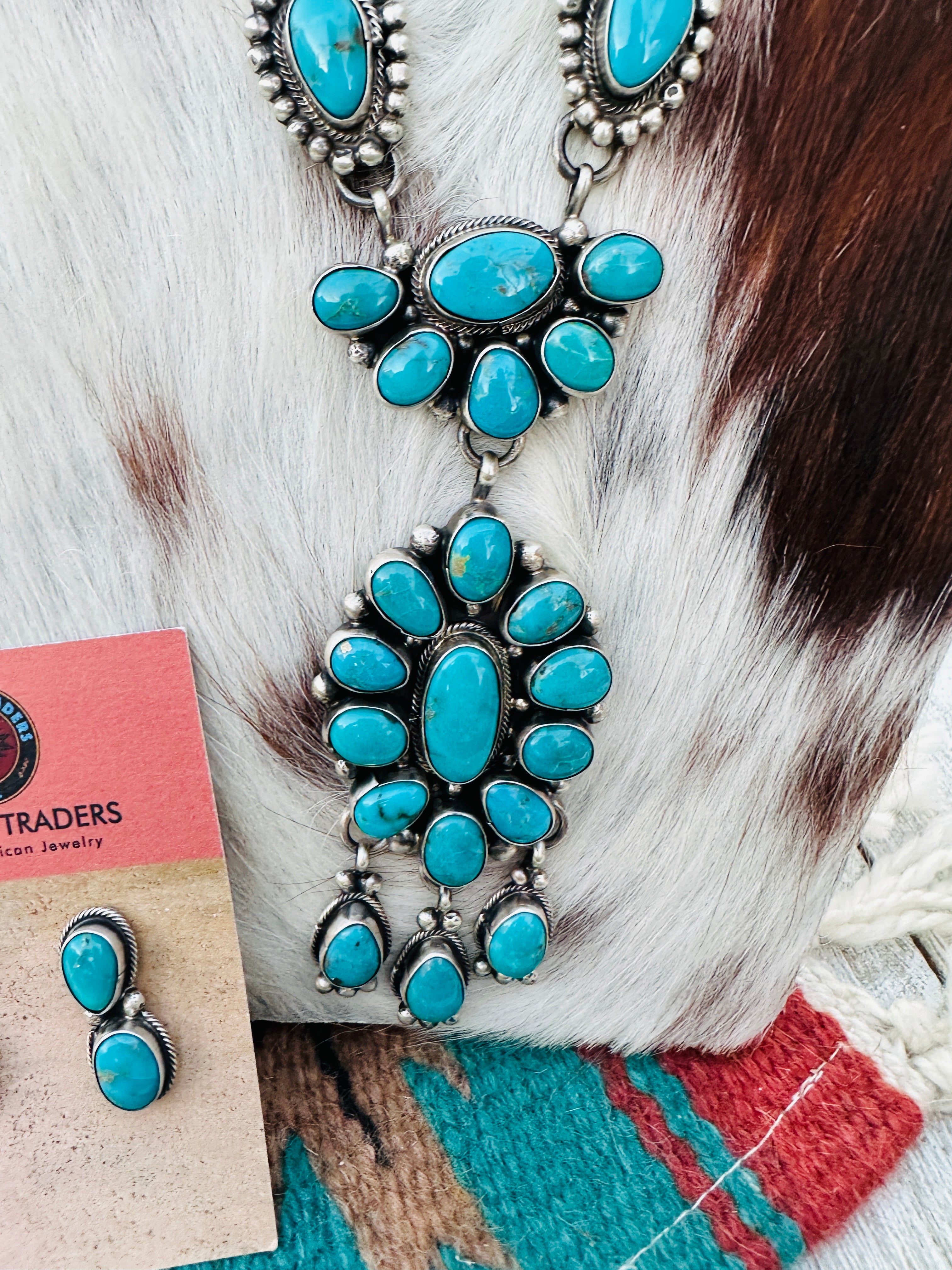 Handcrafted Kingman Turquoise & Sterling Silver Necklace and Earring Set