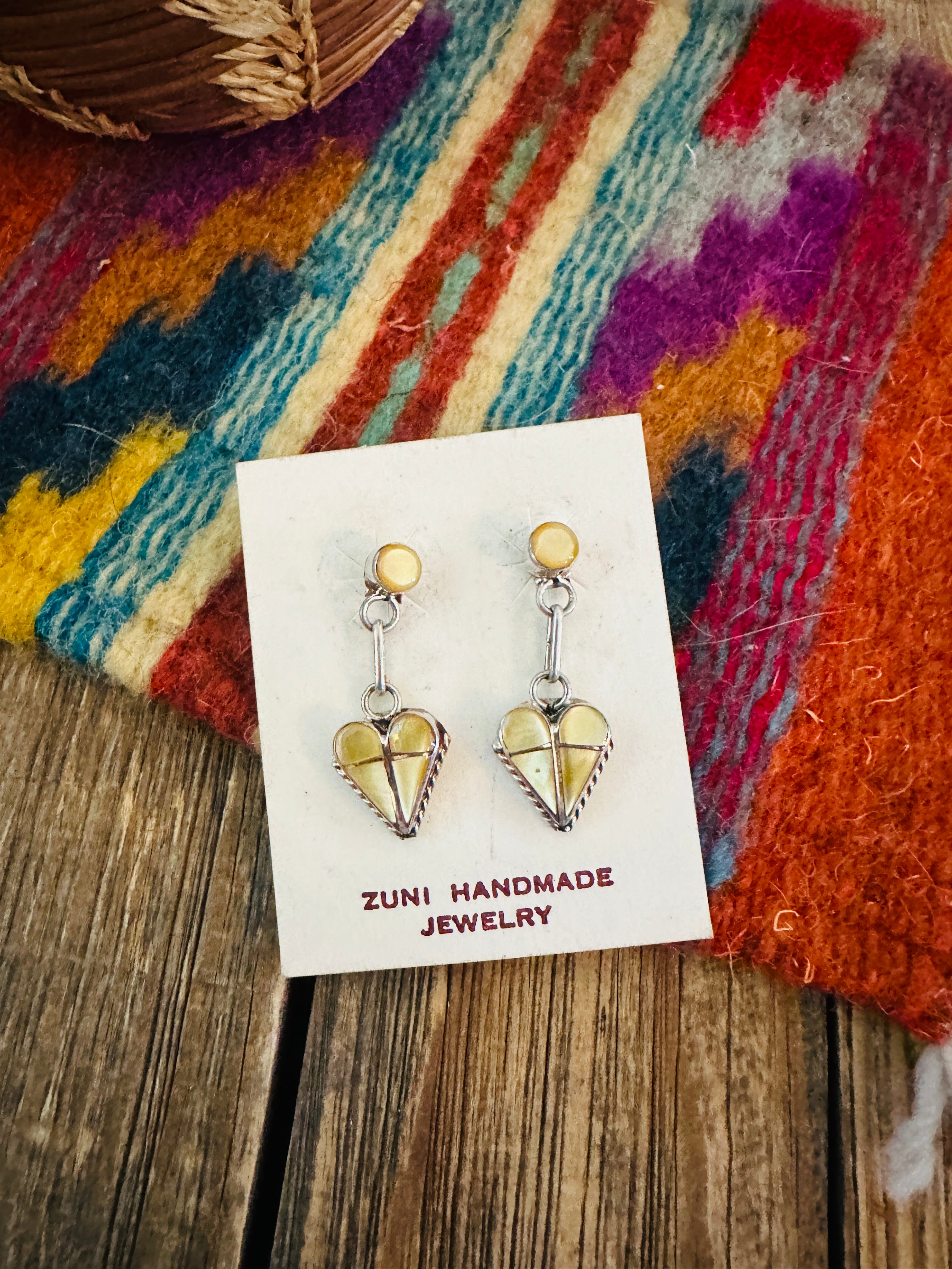 Handcrafted Mother of Pearl & Sterling Silver Heart Dangle Earrings