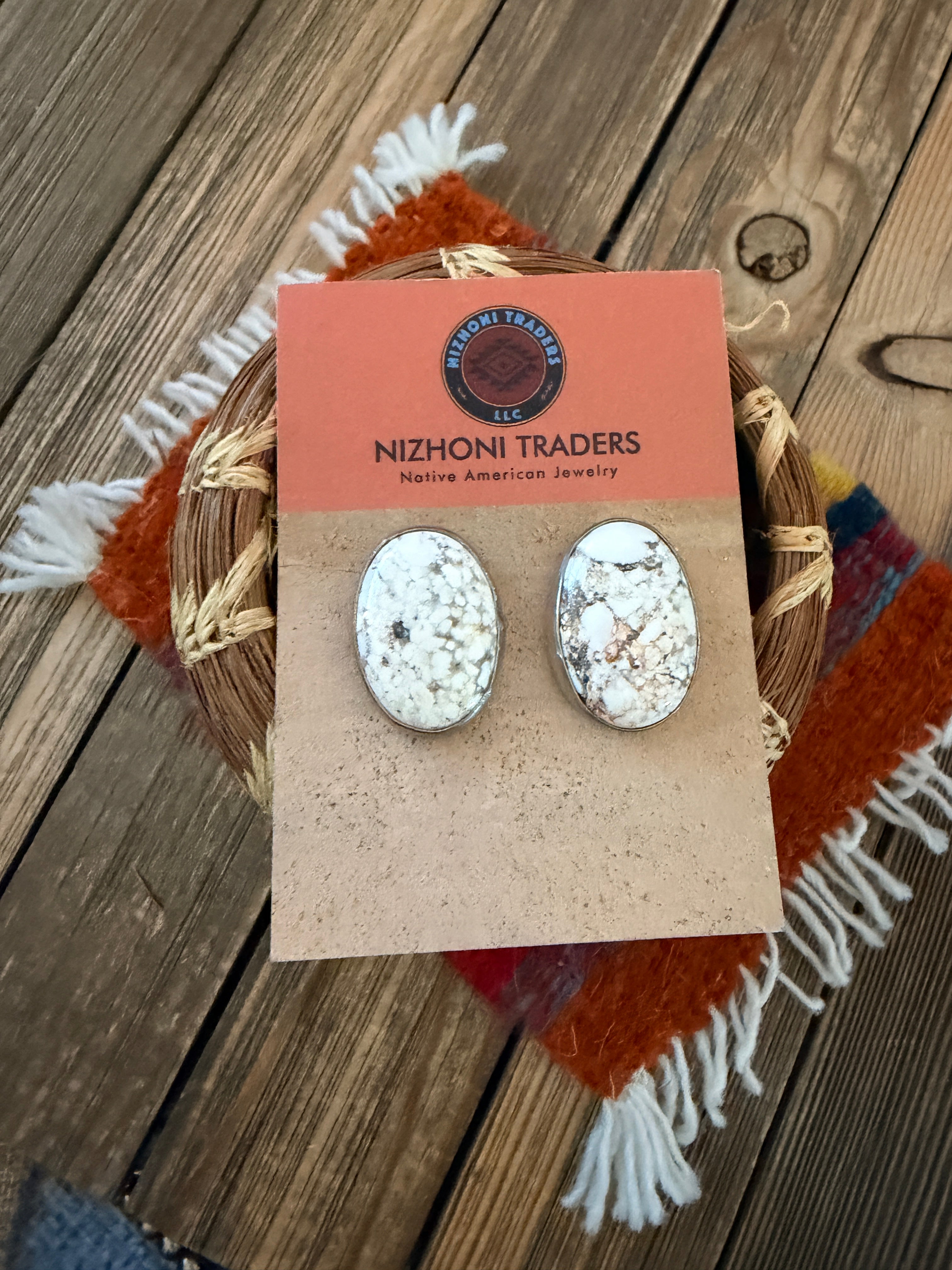 Handcrafted White Buffalo & Sterling Silver Post Earrings