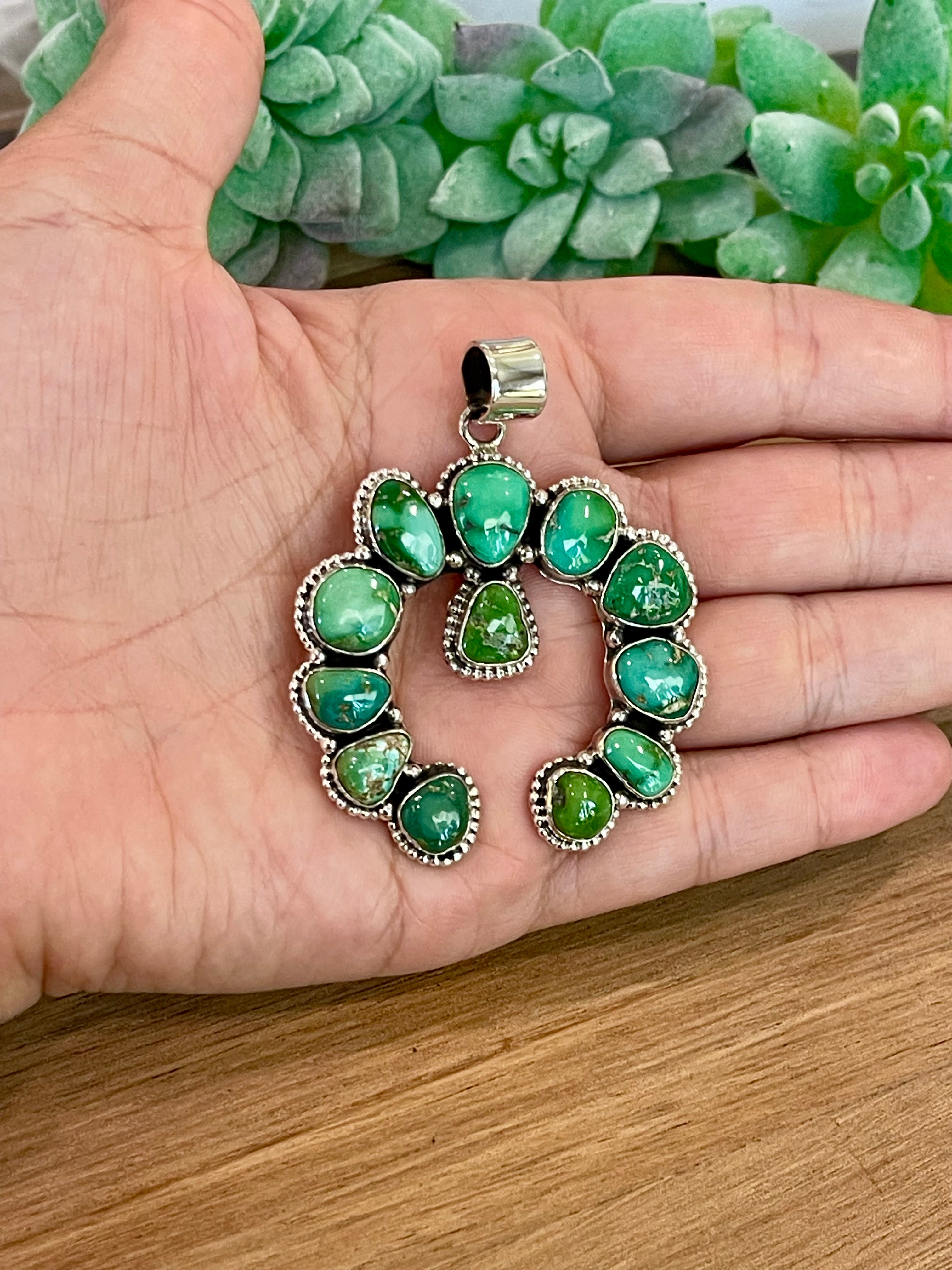 Handmade Sterling Silver & Sonoran Mountain Turquoise Naja Pendant- Greener