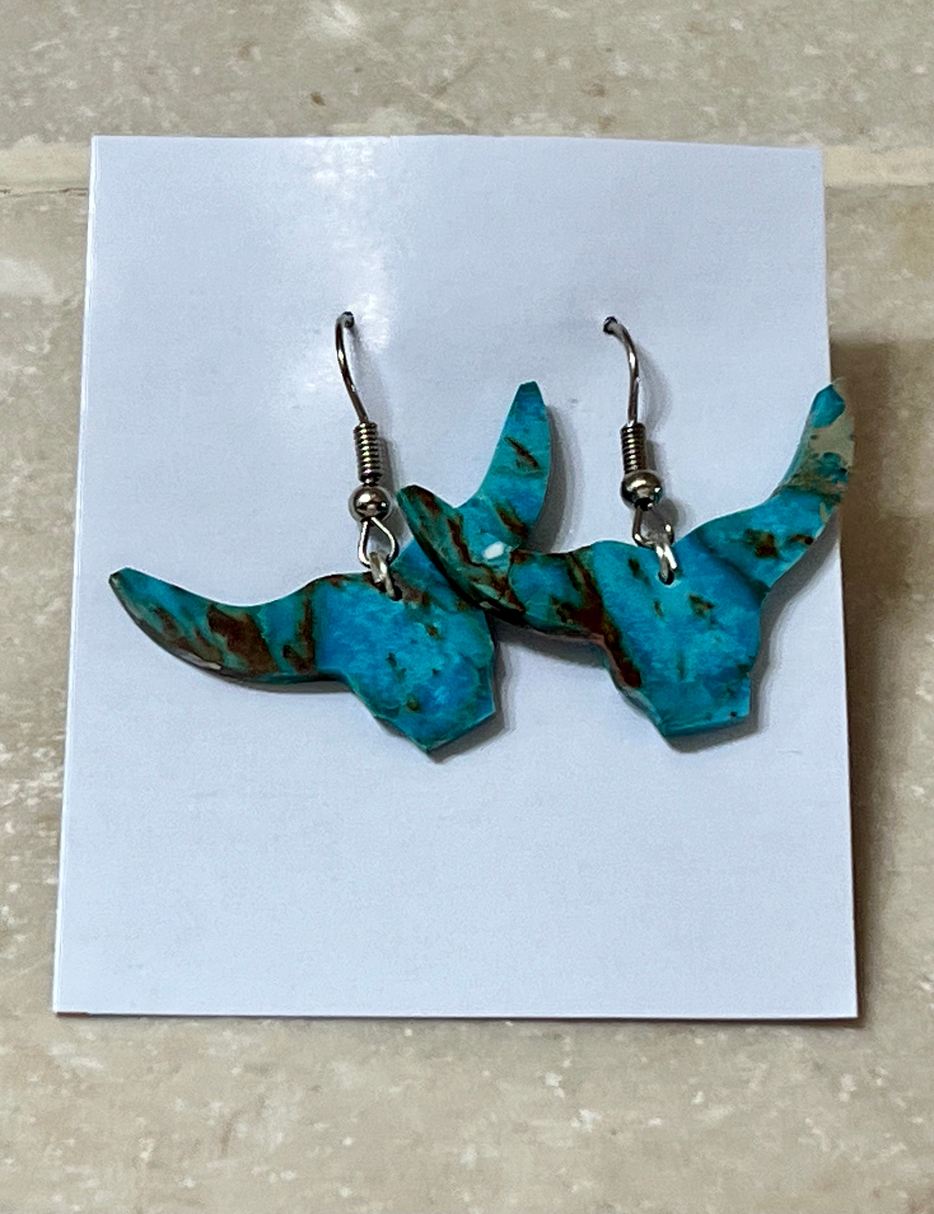 Handcrafted Blue Indigo Turquoise & Sterling Silver Bull head Slab Earrings