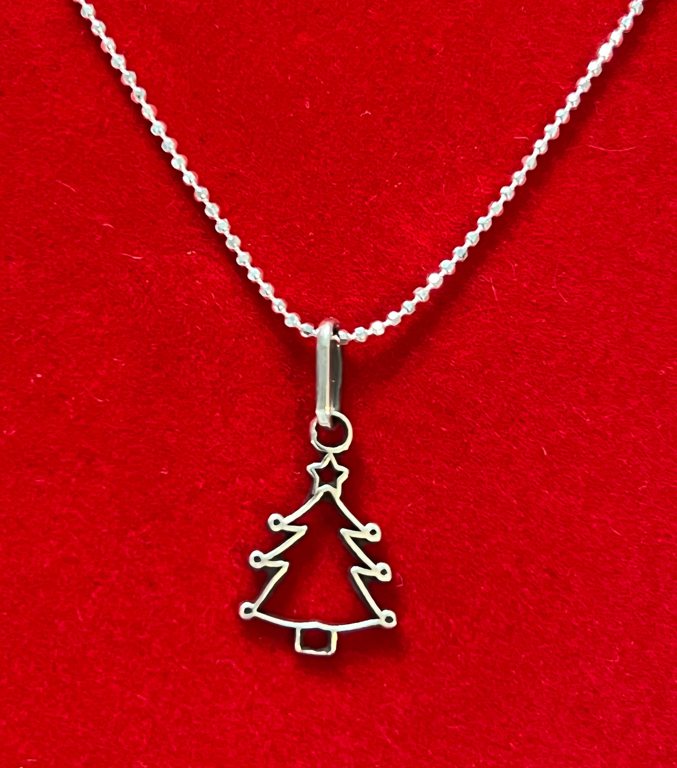 Sterling Silver Christmas Tree Pendant Necklace