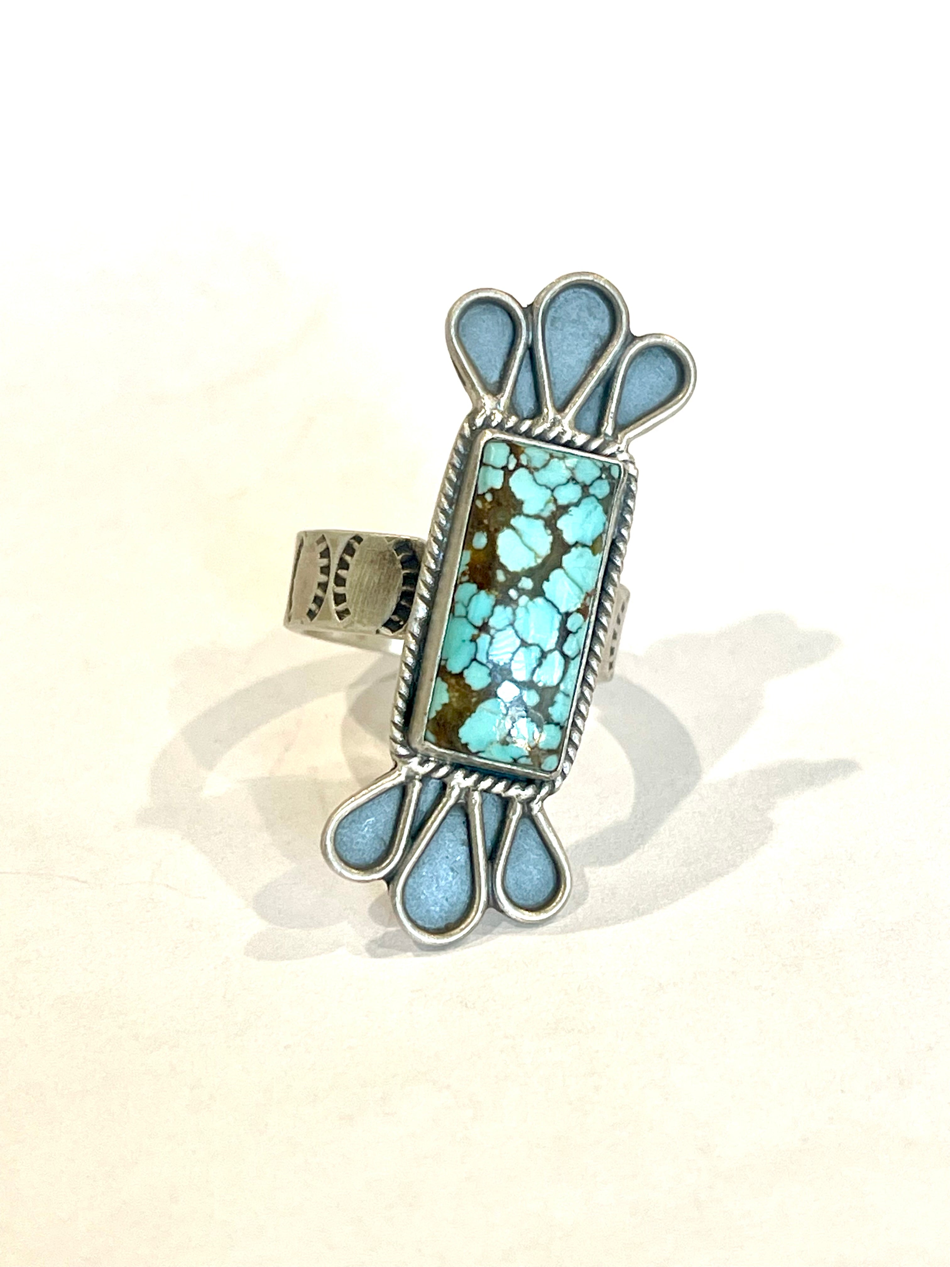Beautiful Handmade Number 8 Turquoise And Sterling Silver Adjustable Ring