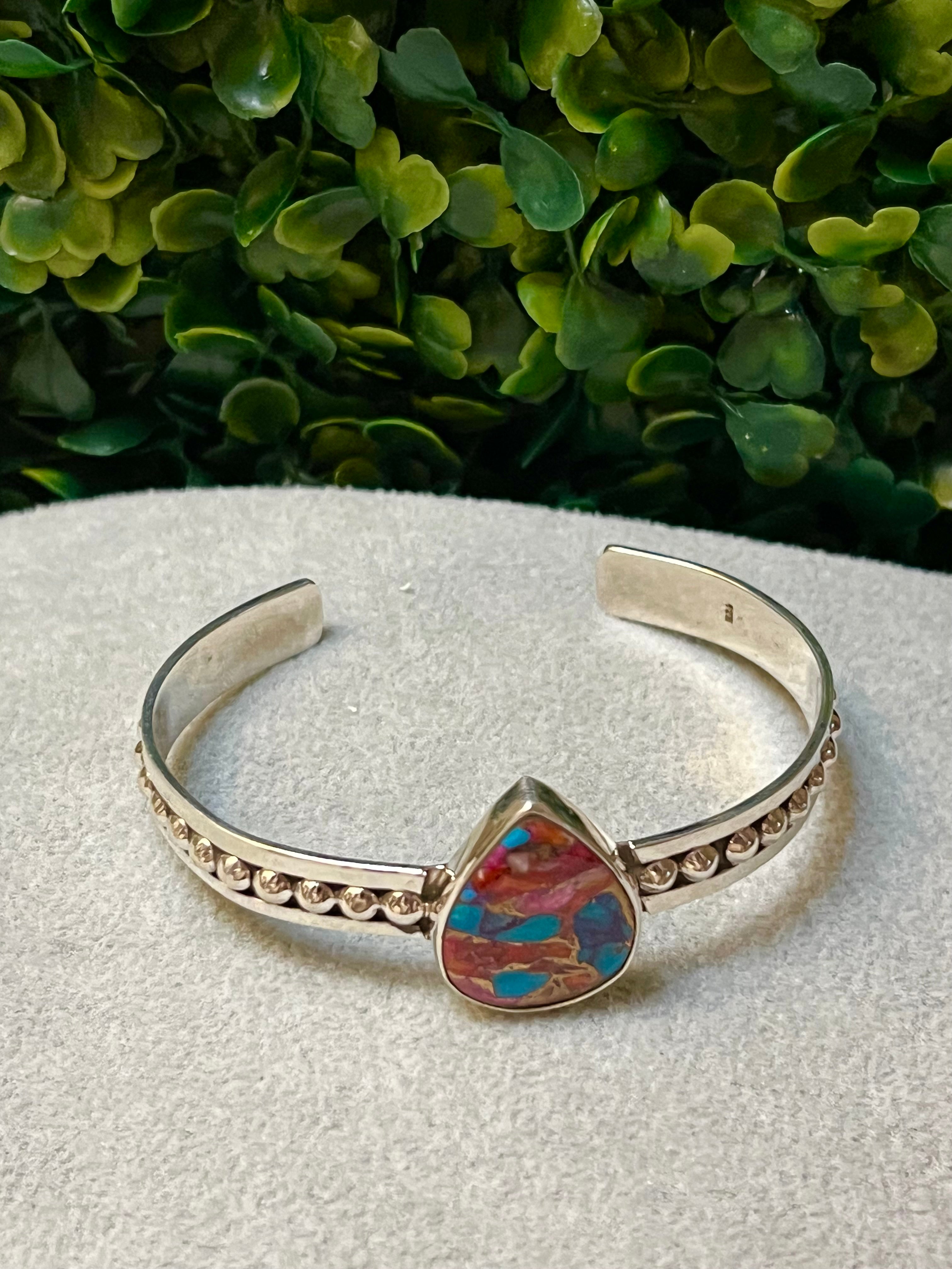 Handmade Sterling Silver & Pink Dream Tear Drop Handcuff Bracelet