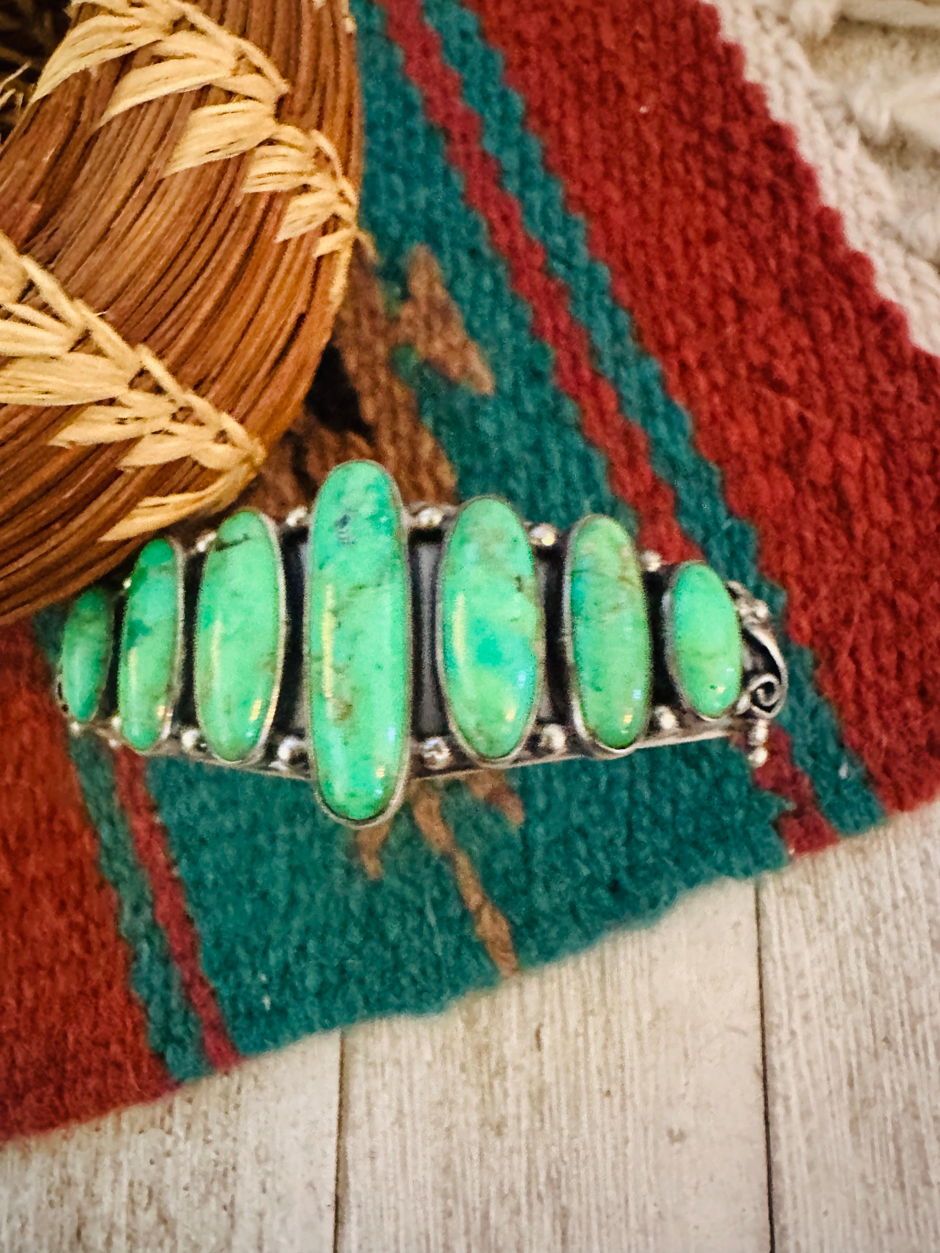 Handcrafted Green Kingman Turquoise & Sterling Silver Cuff Bracelet