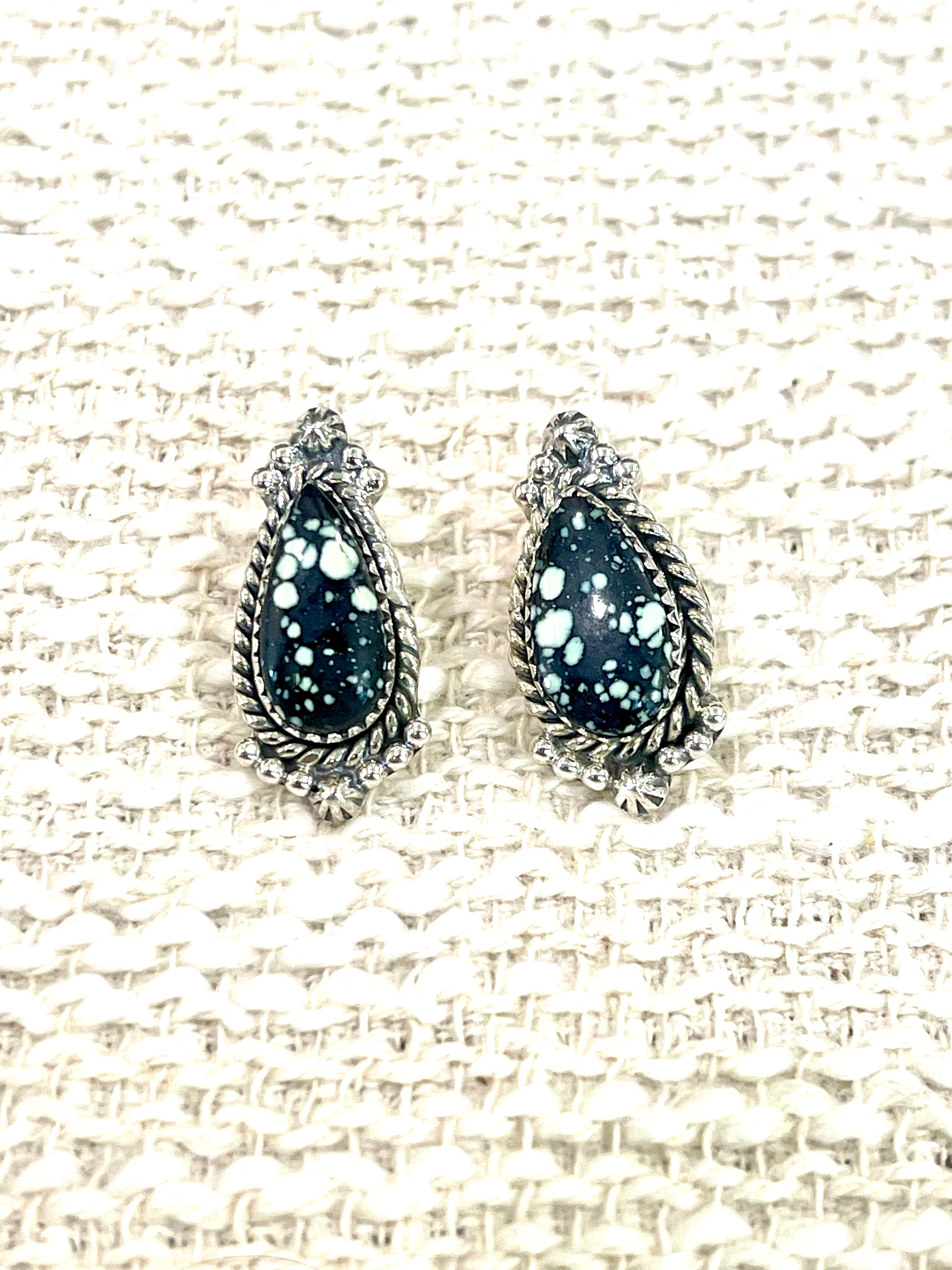 Handmade New Lander Turquoise and Sterling Silver Post Earring