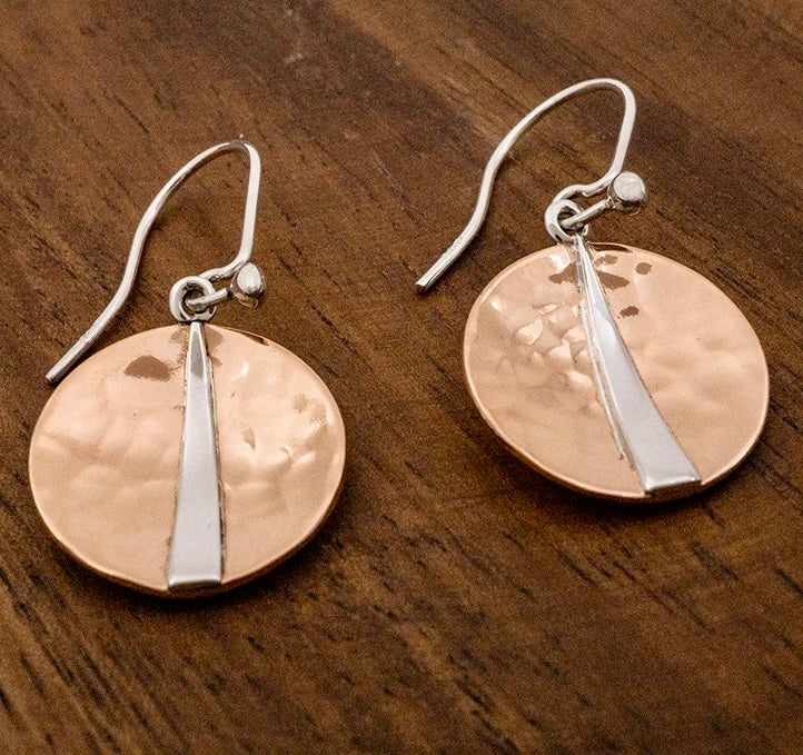 Hammered Copper Dish with Sterling Silver Earrings