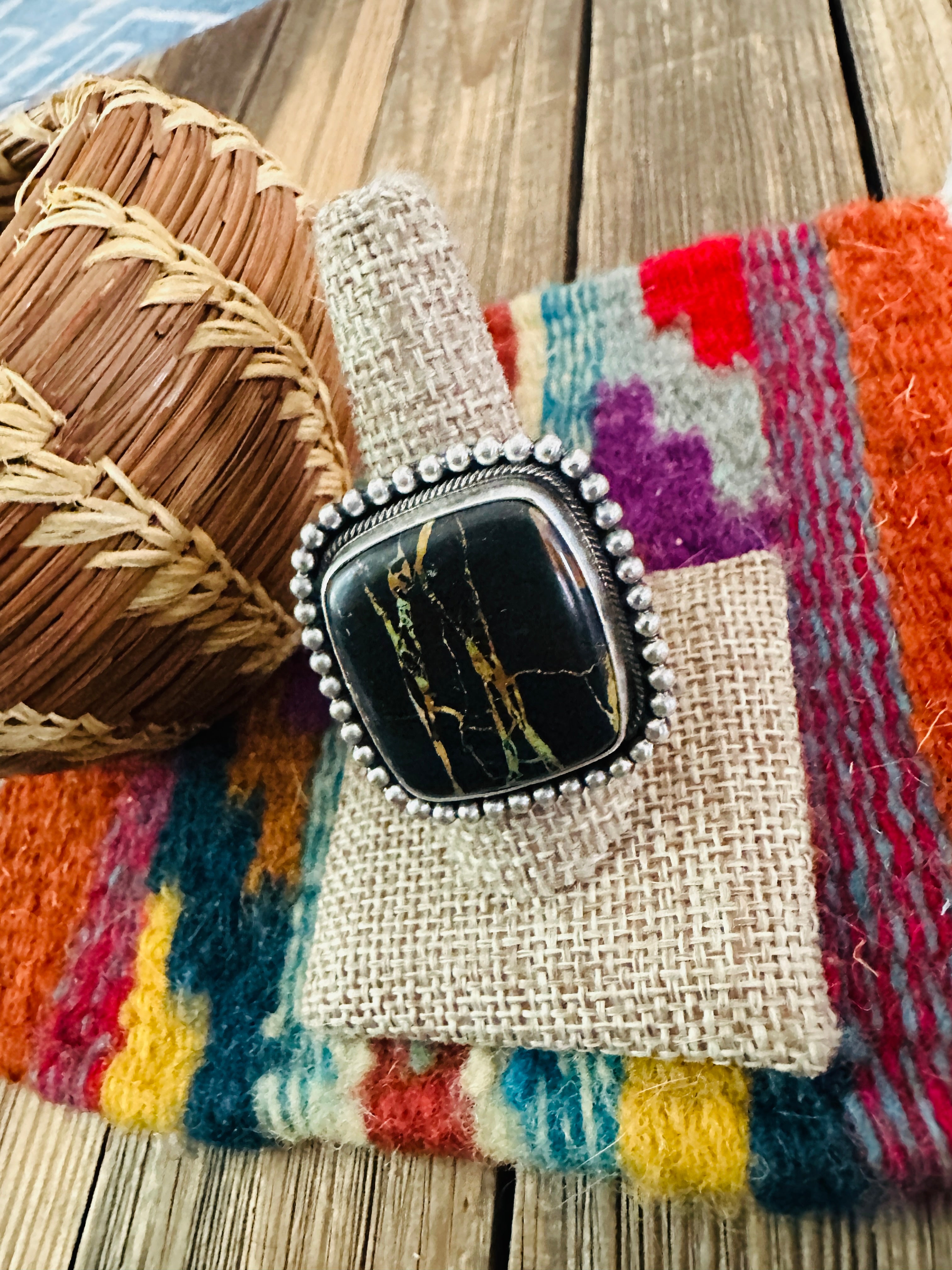 Handcrafted Blackjack Turquoise & Sterling Silver Ring Size 9.5 by Jameson Garcia