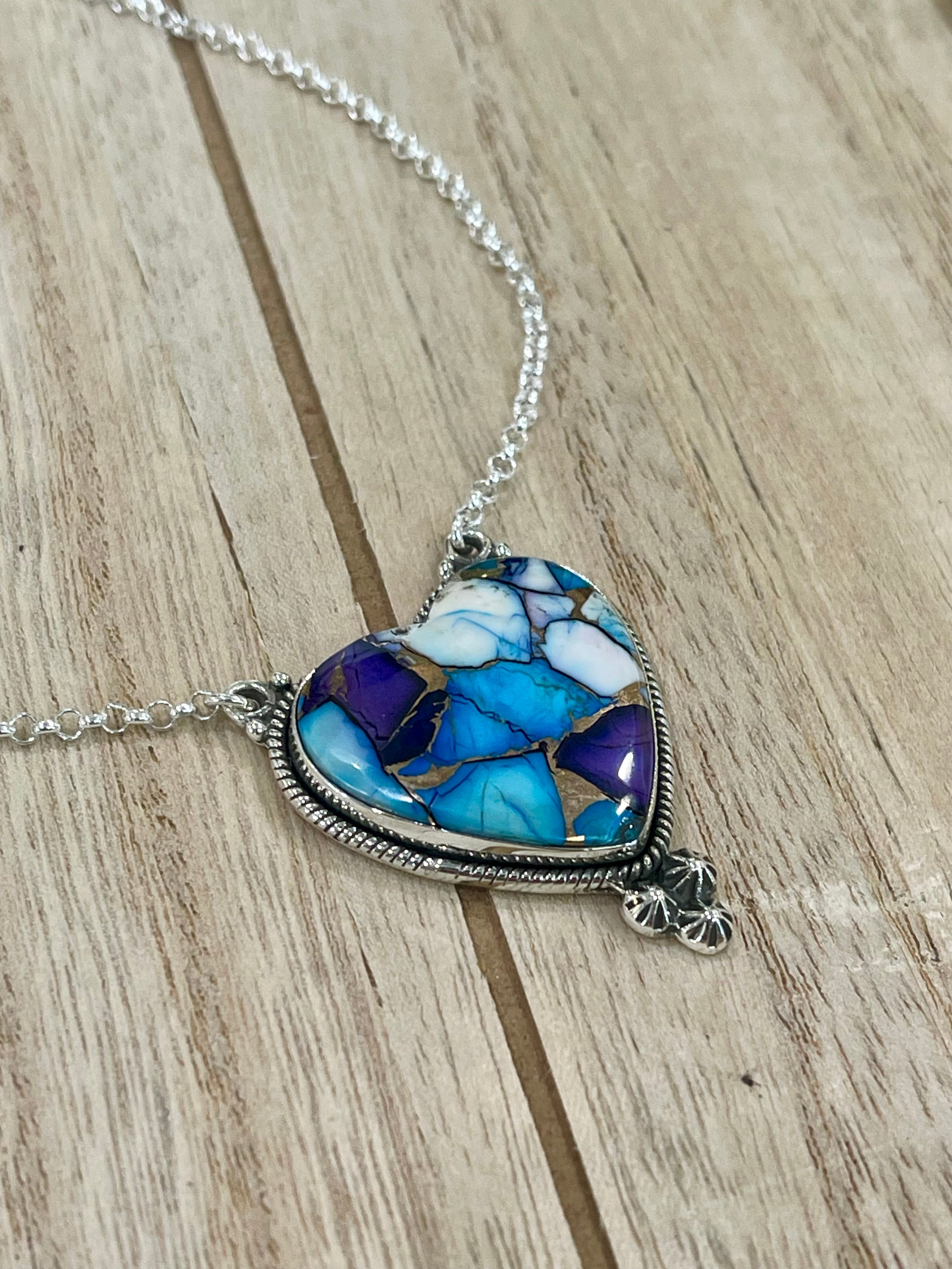 Handmade Sterling Silver & Purple Dream Mojave Heart Necklace