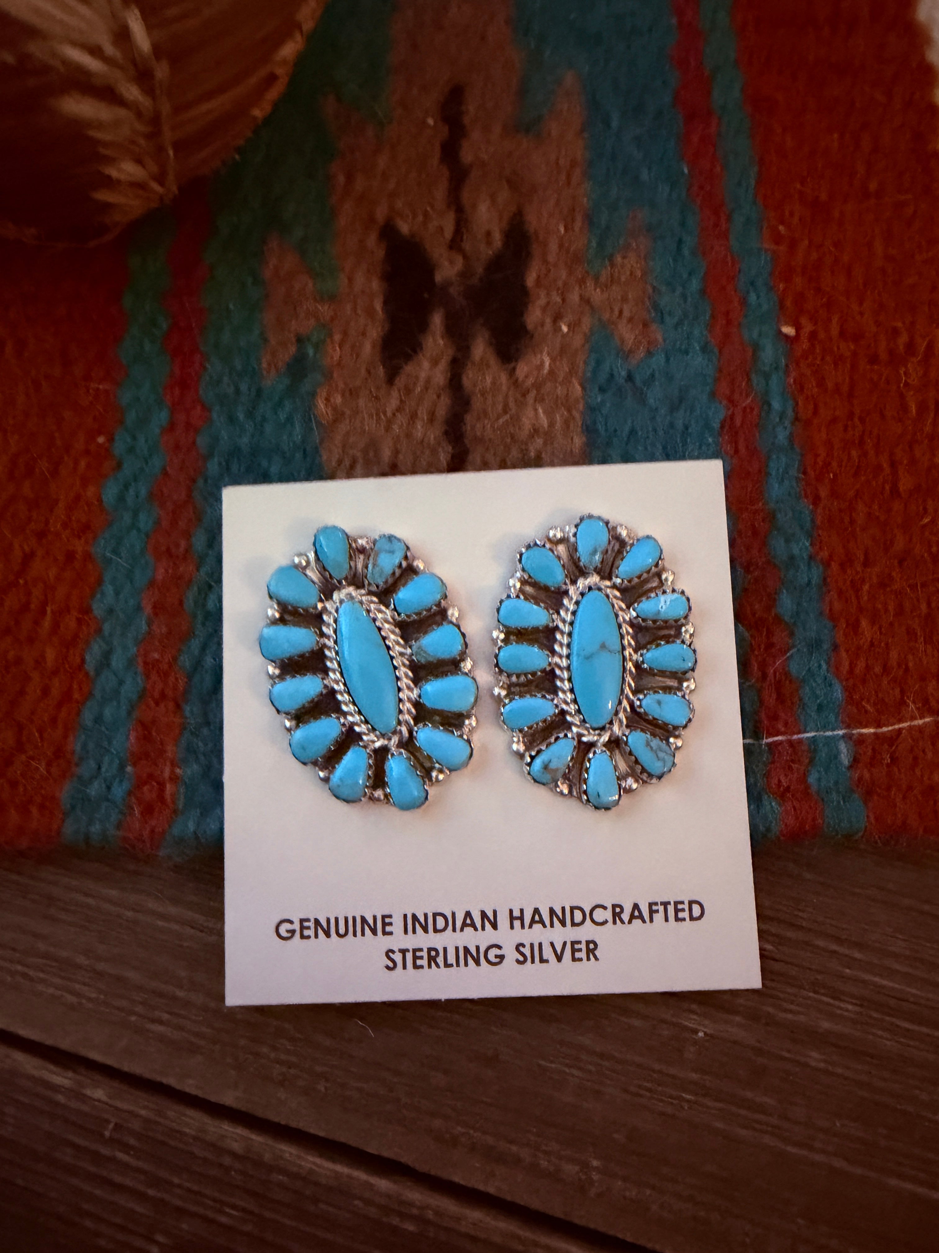 Handcrafted Turquoise & Sterling Silver Cluster Post Earrings