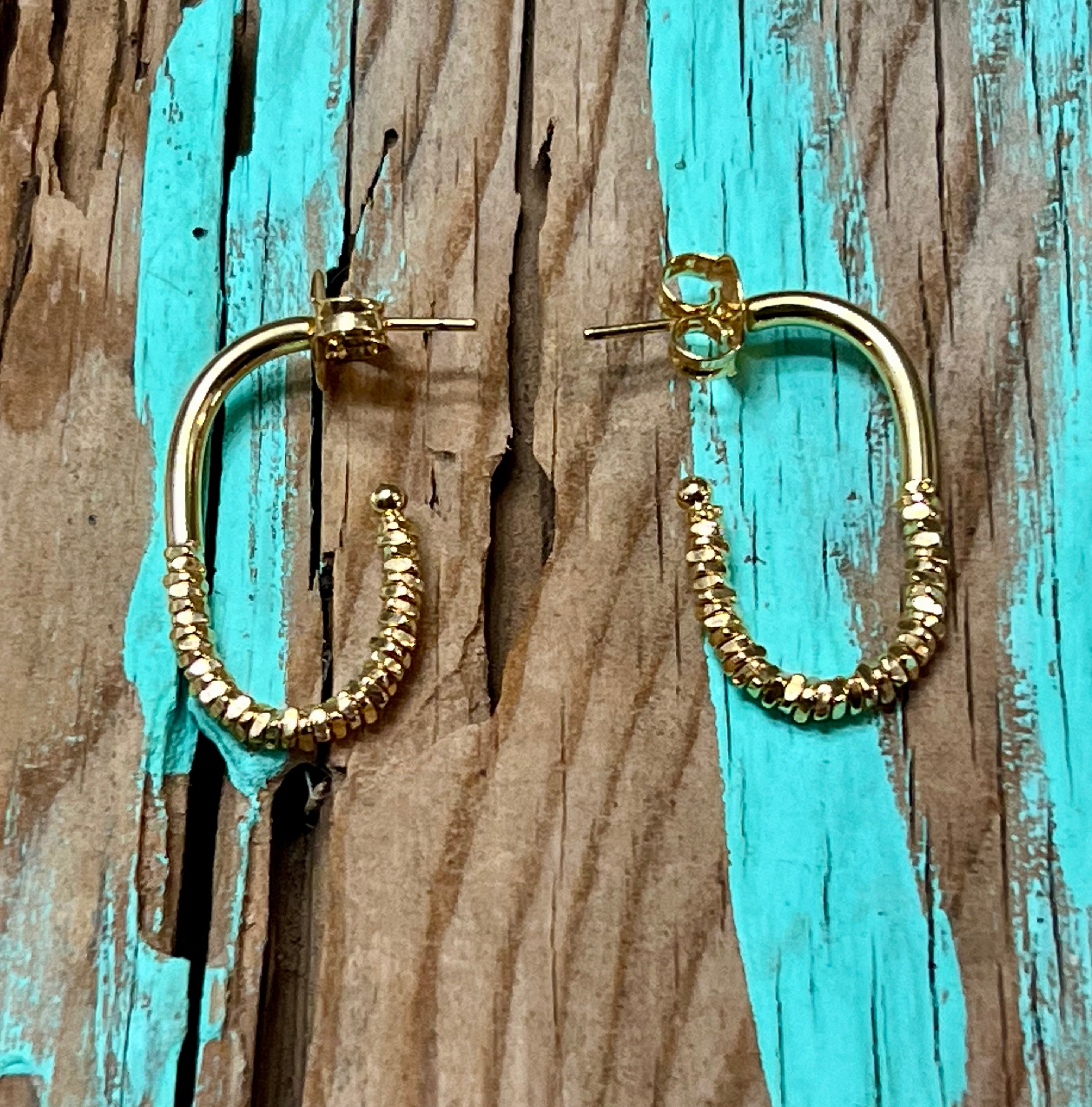 Elongated Sparkle Gold Hoops