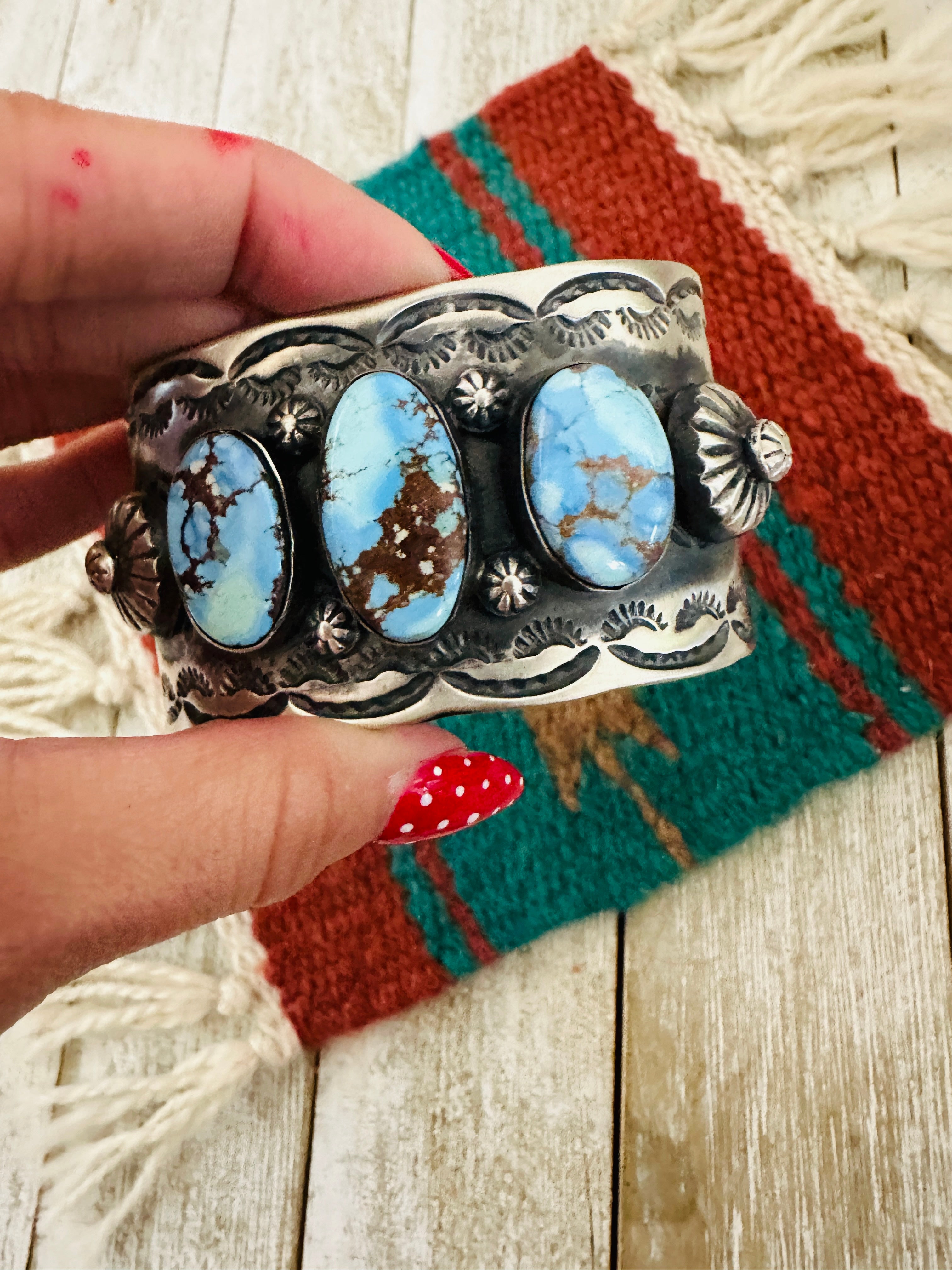 Handcrafted Sterling Silver & Golden Hills Turquoise Cuff Bracelet by Chimney Butte /