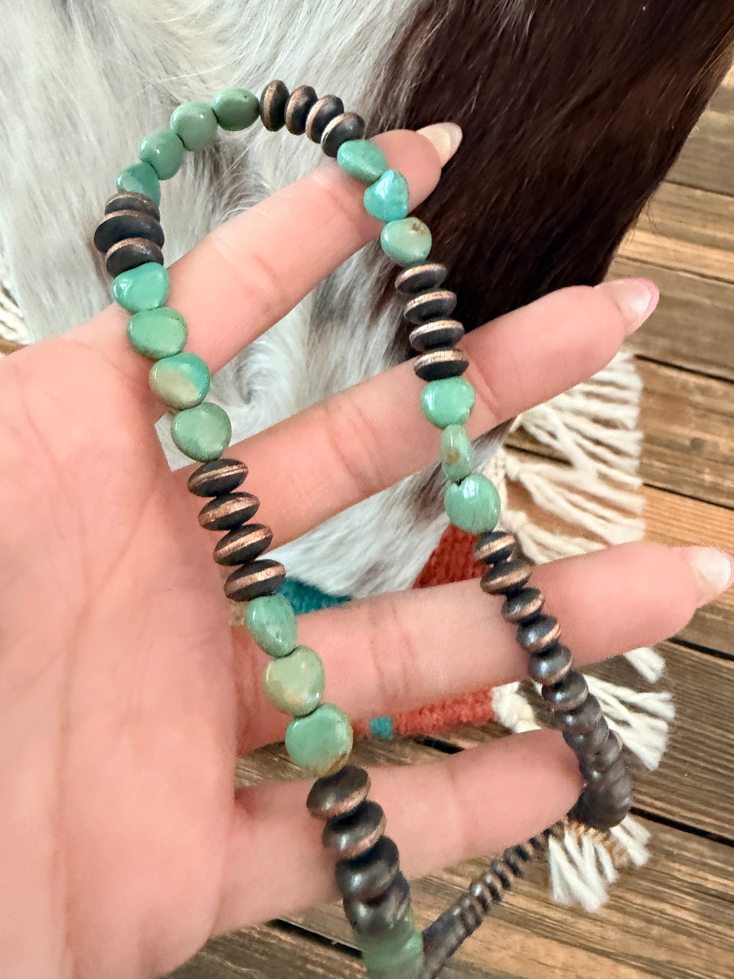 Handcrafted Turquoise & Copper 18” Beaded Necklace