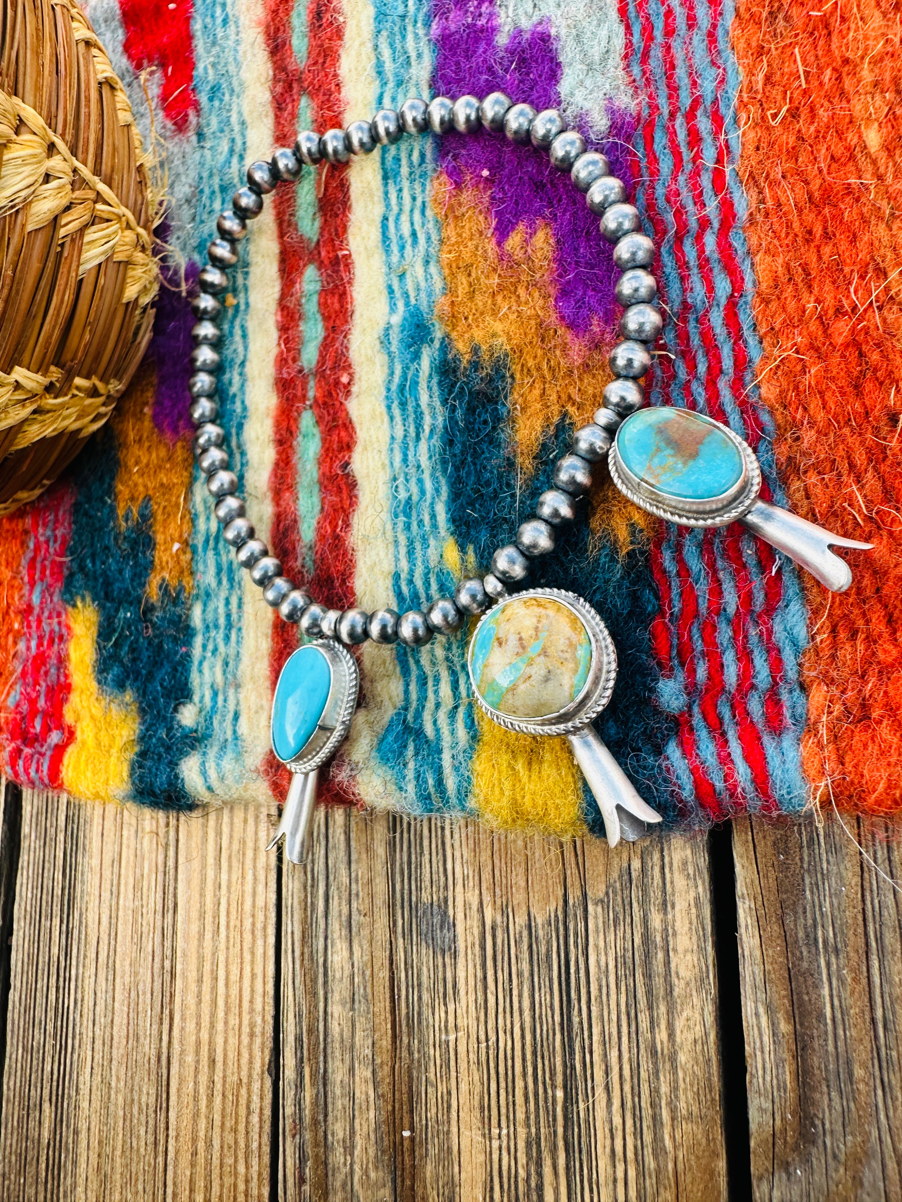 Handcrafted 3mm Sterling Silver Pearl & Turquoise Blossom Stretch Bracelet