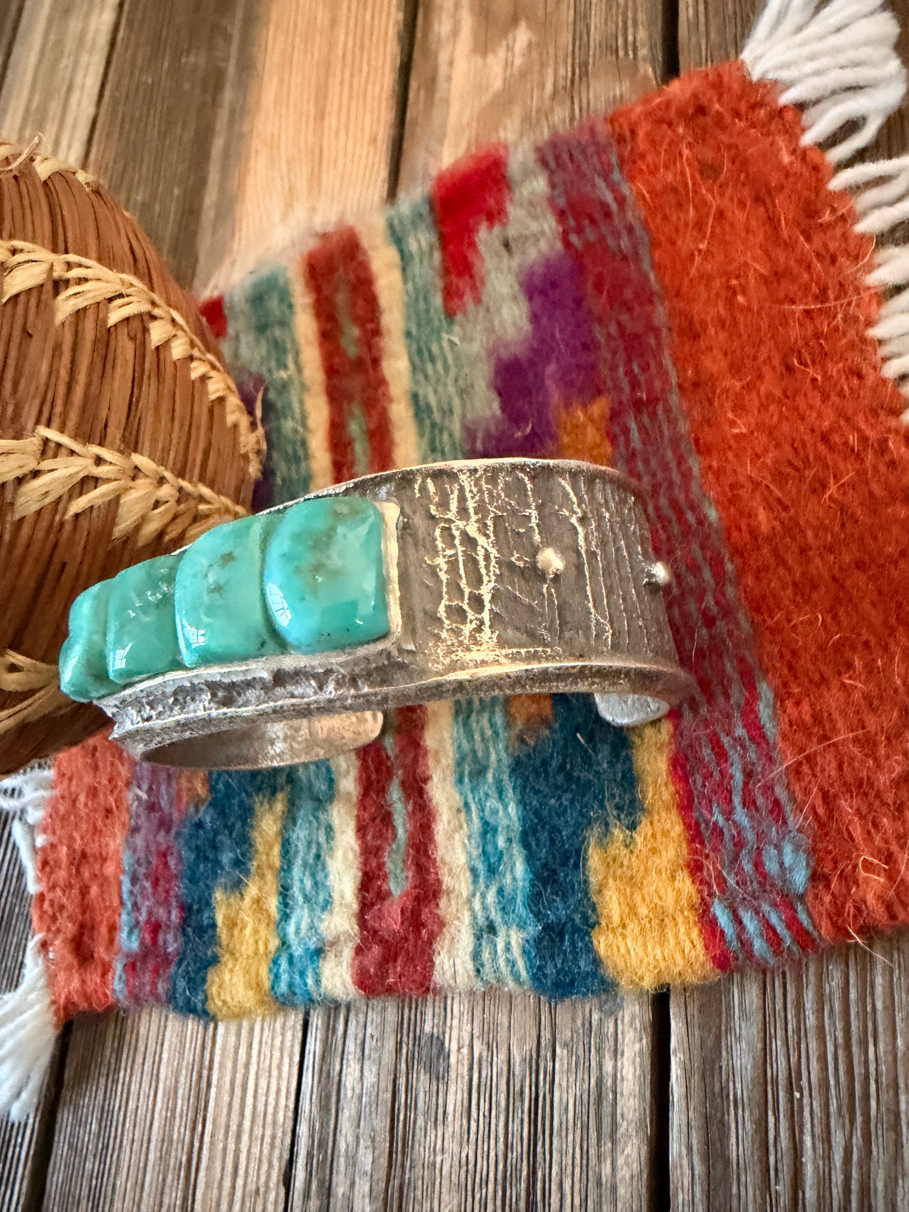 Handcrafted Turquoise & Sterling Silver Raised Inlay Cuff Bracelet