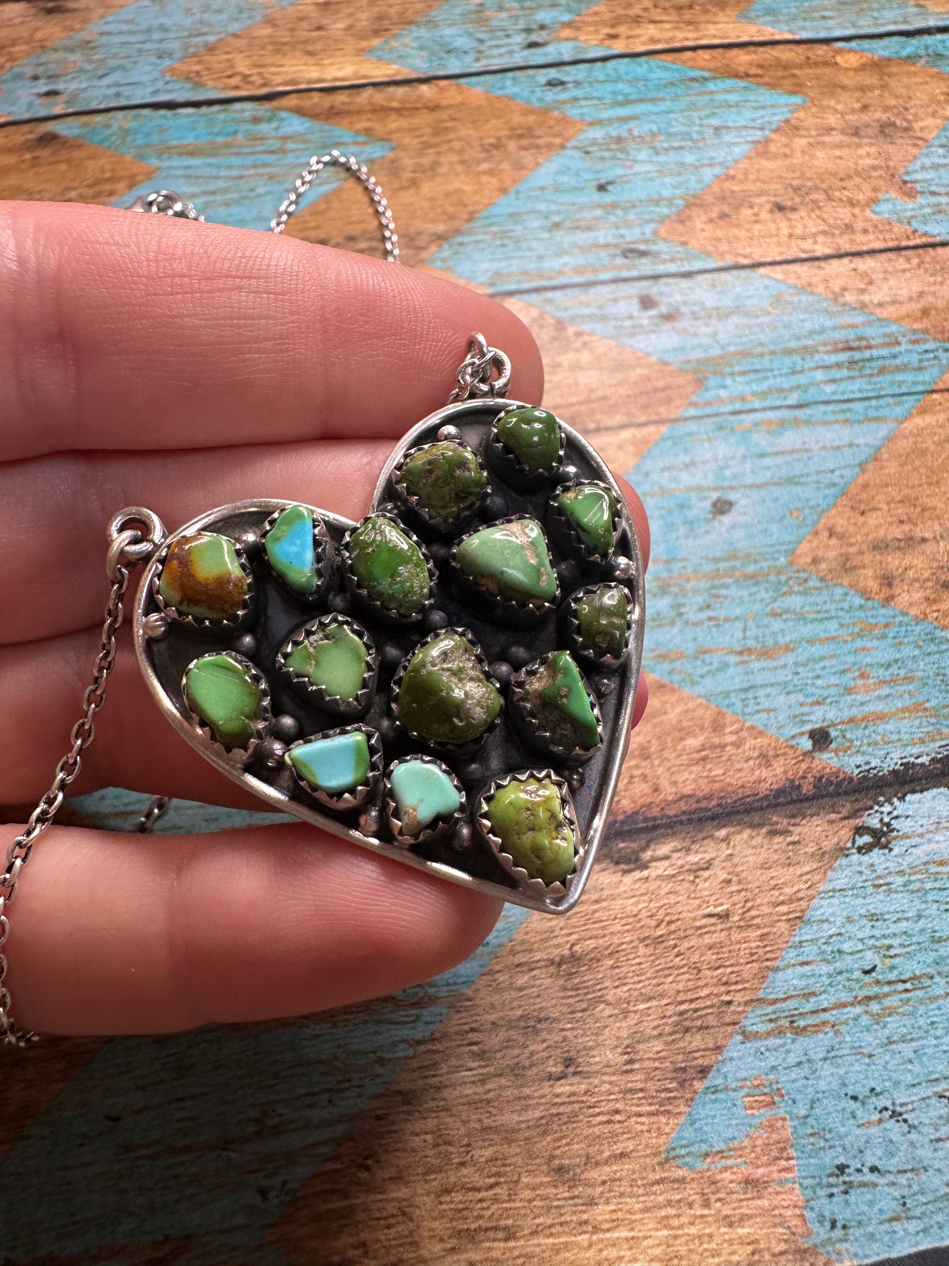 Handmade Sonoran Mountain Turquoise & Sterling Silver Heart Necklace