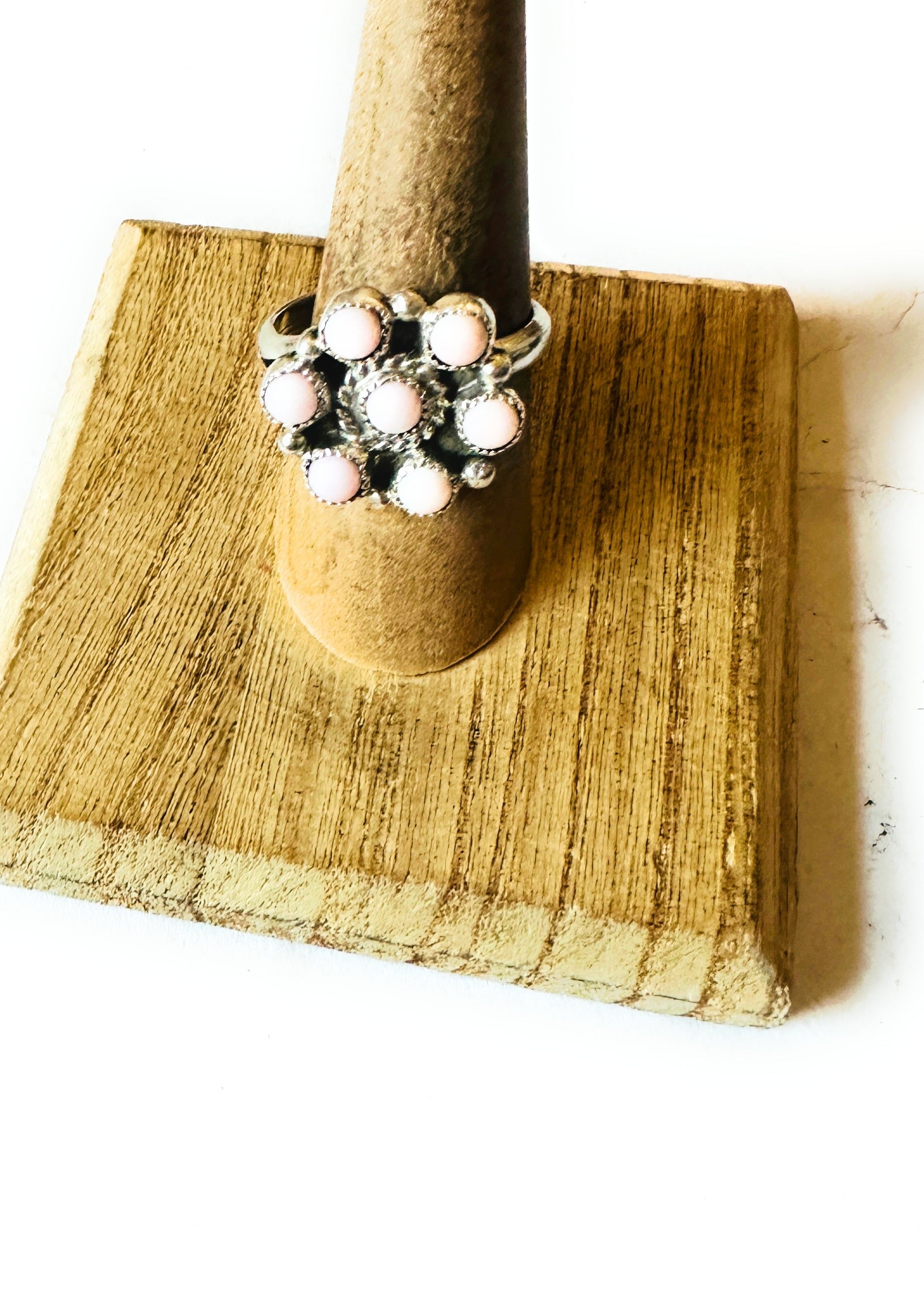 Handcrafted Sterling Silver & Queen Pink Conch Cluster Adjustable Ring