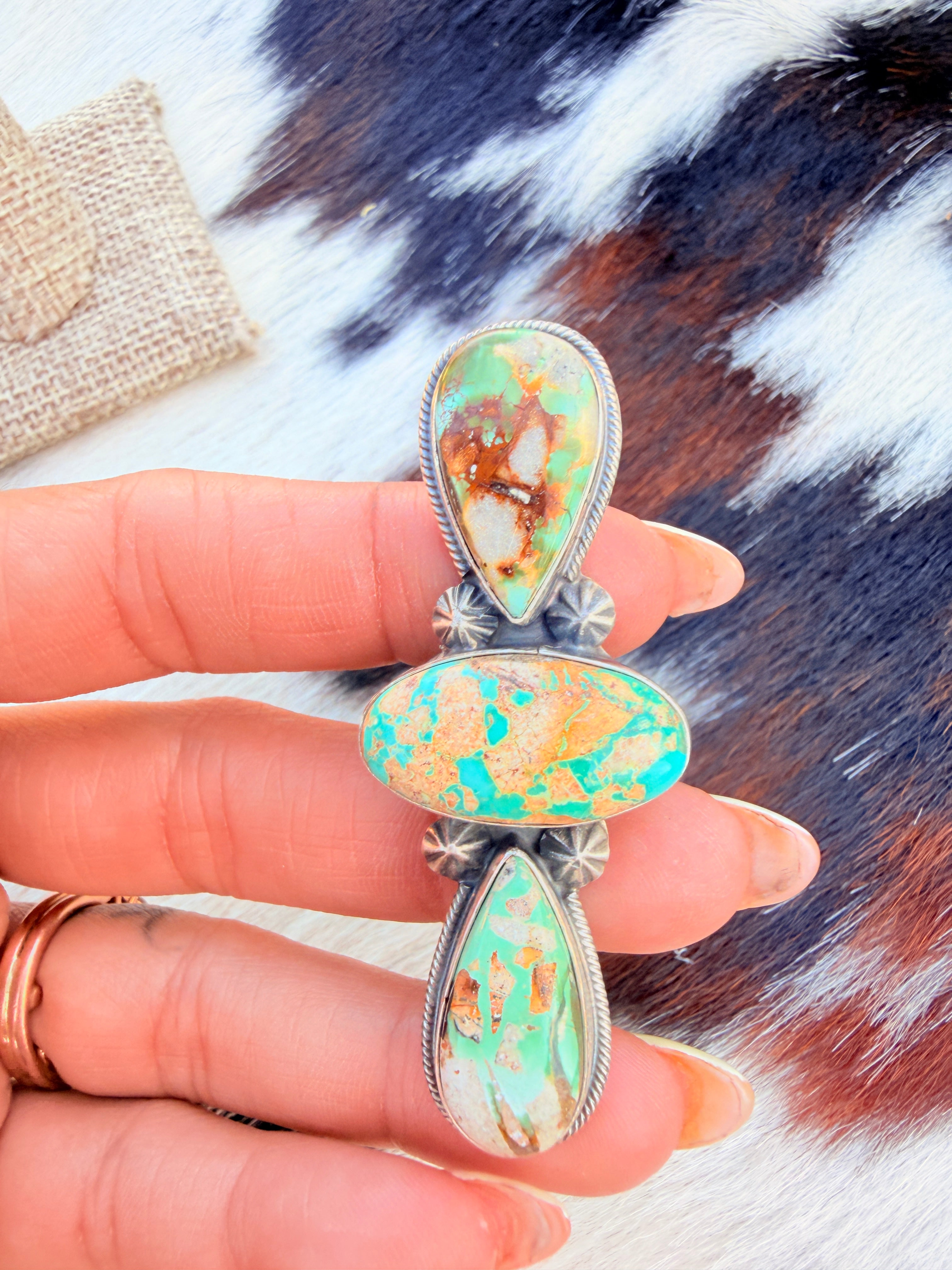 Handcrafted Royston Turquoise & Sterling Silver Cluster Ring Size 9 by Darrin Livingston