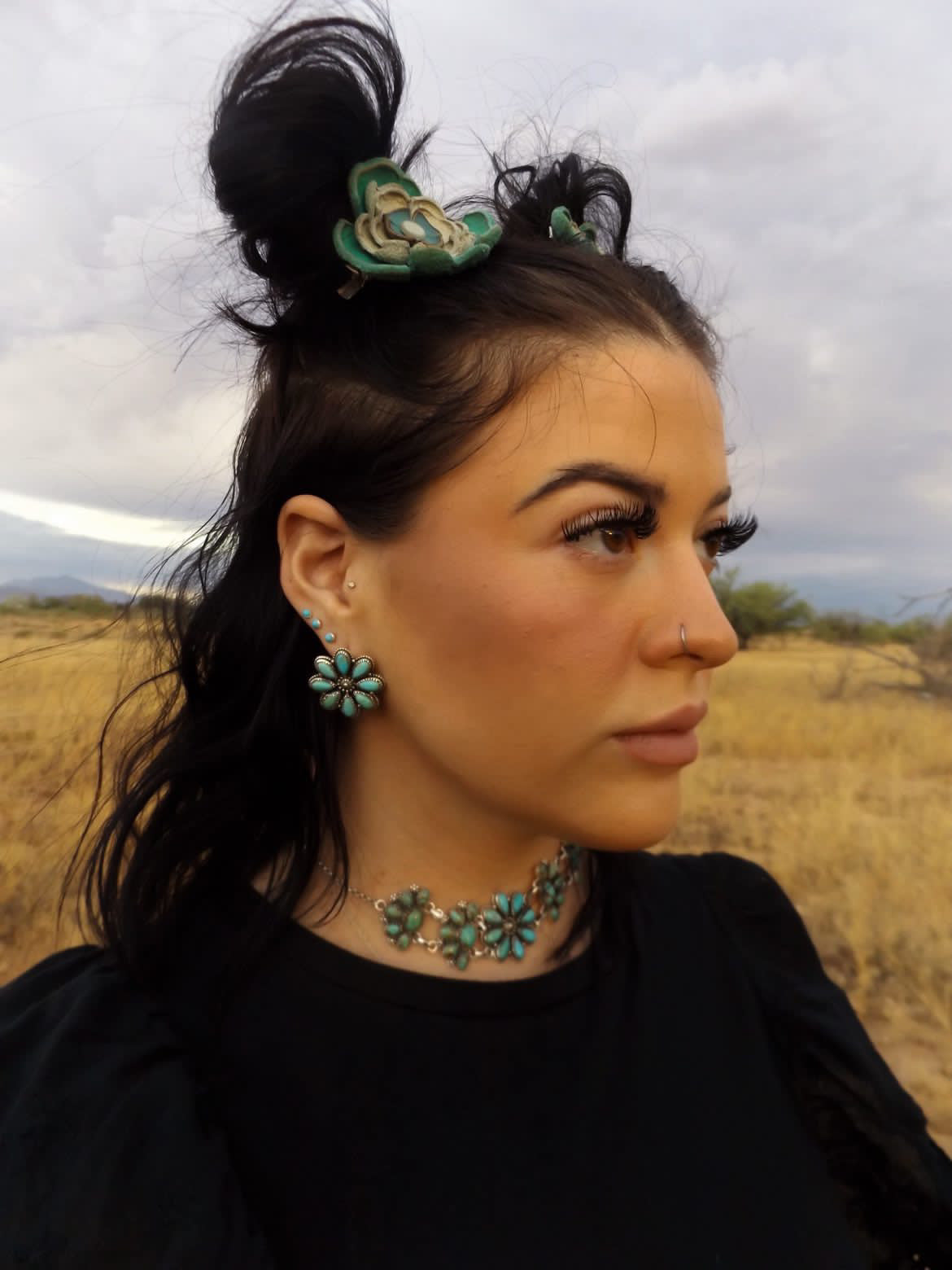 Handmade Sterling Silver & Turquoise Cluster Choker Set